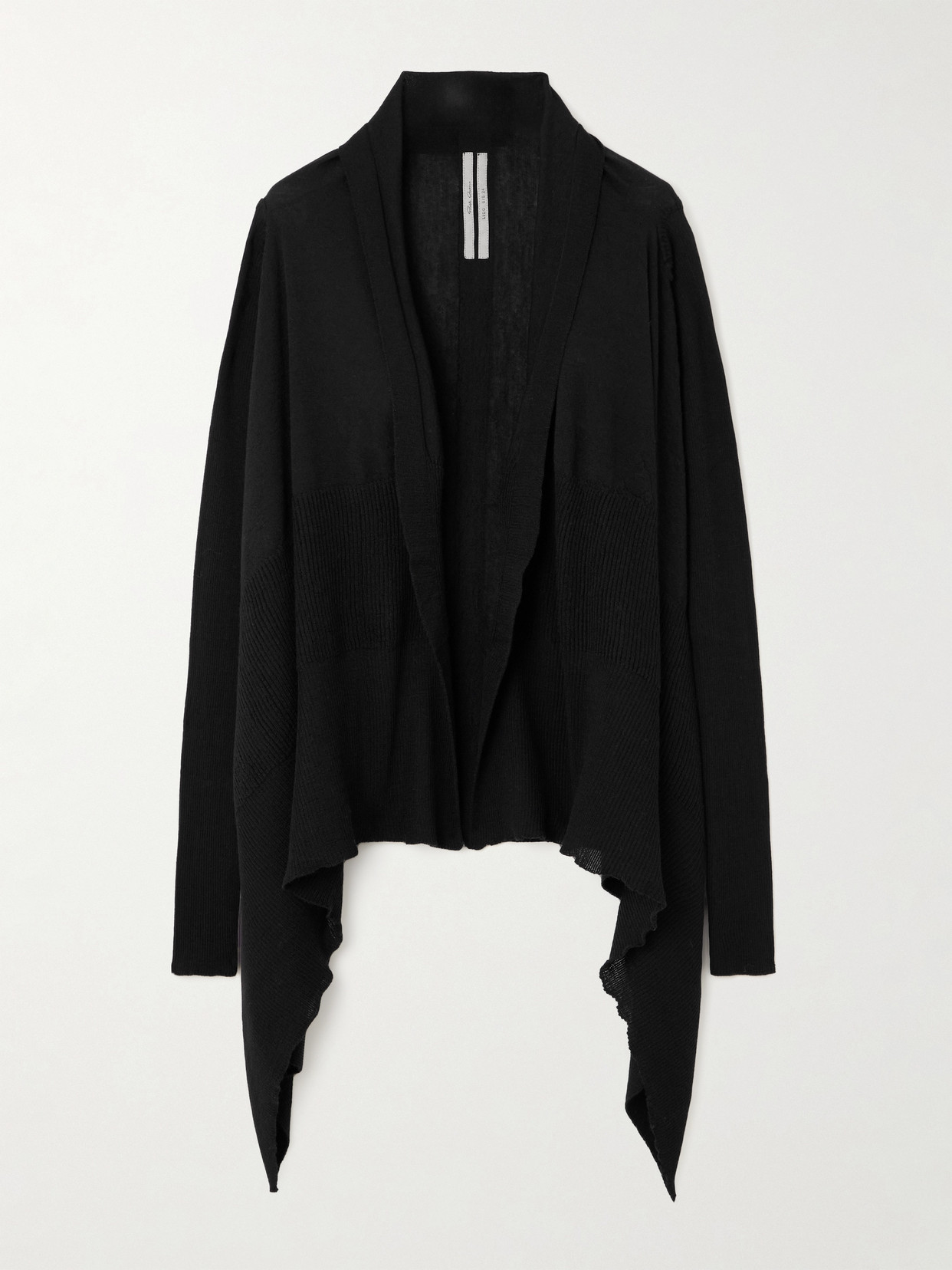 Rick Owens Asymmetric Ribbed Wool Cardigan In Black