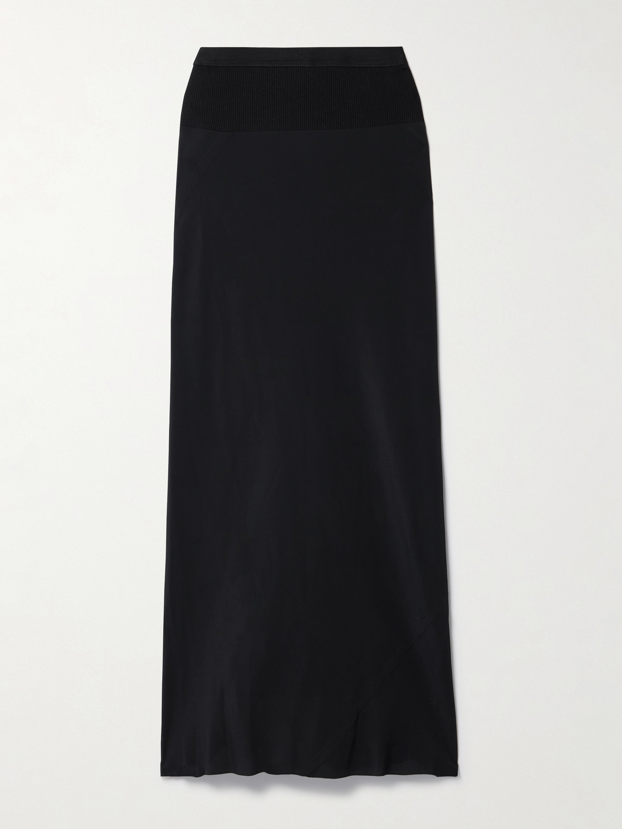 Rick Owens Ribbed Knit-paneled Crepe De Chine Midi Skirt In Black