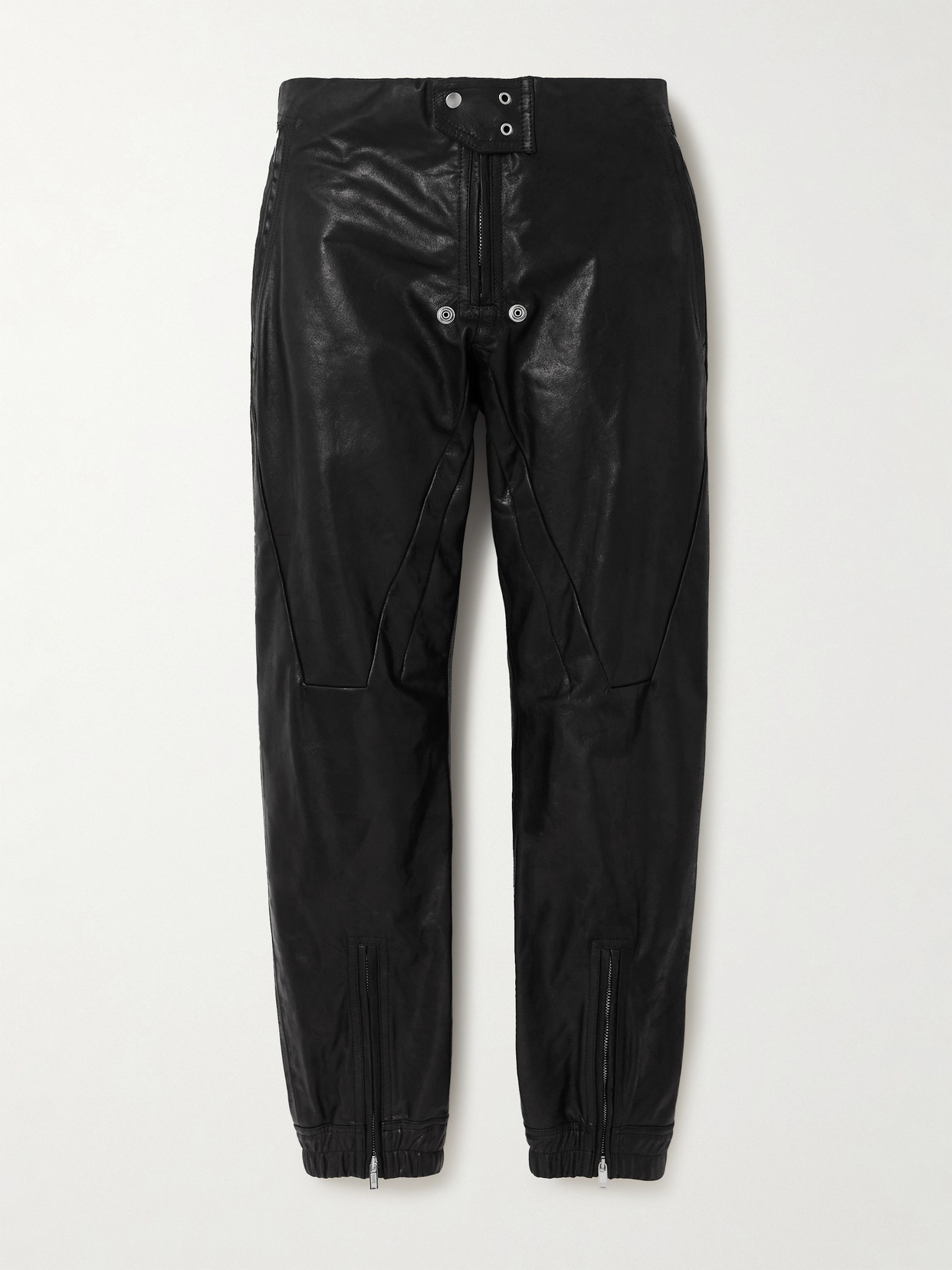 Rick Owens Leather Tapered Trousers In Black