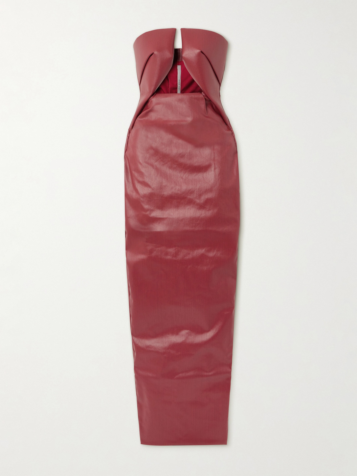 Shop Rick Owens Prong Strapless Coated-denim Maxi Dress In Red