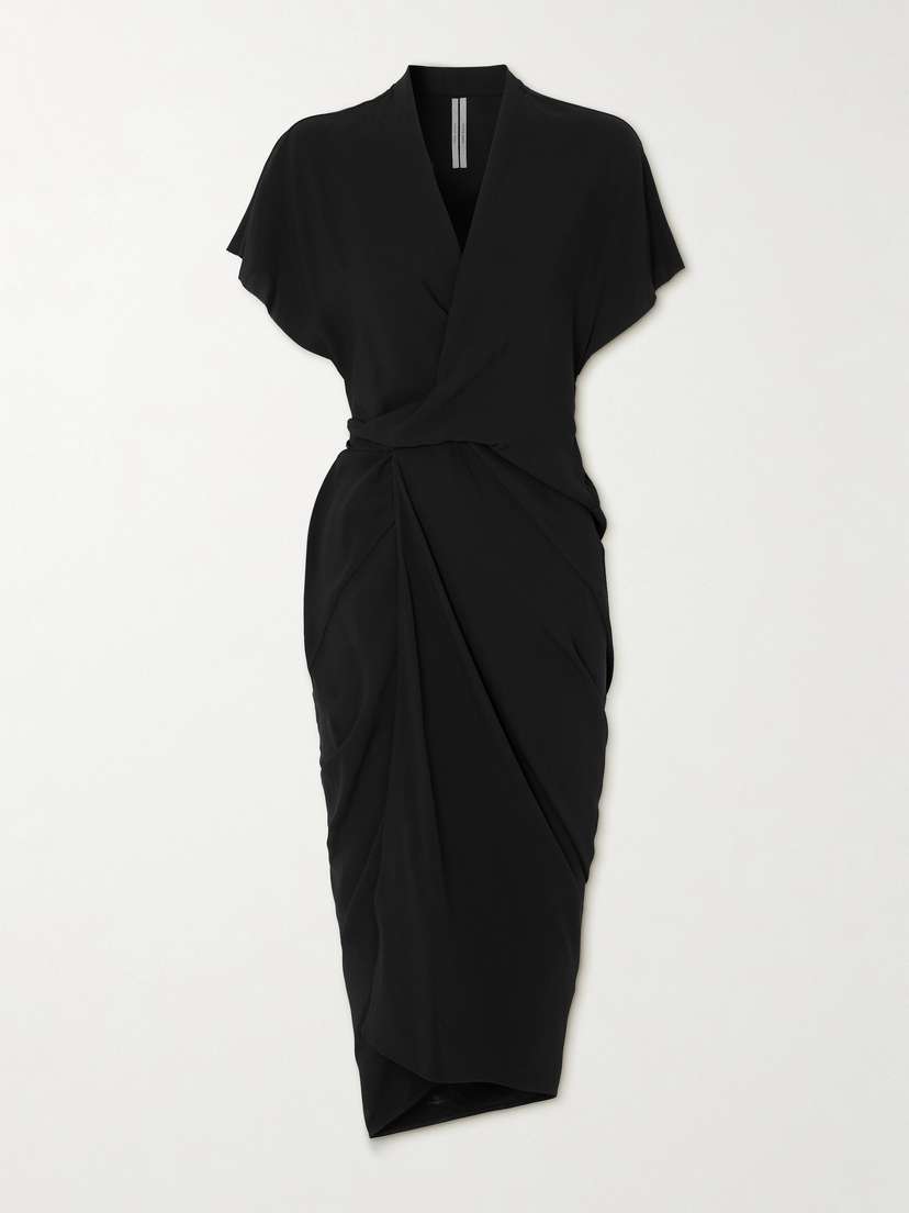Rick Owens Gathered Wrap-effect Crepe Midi Dress