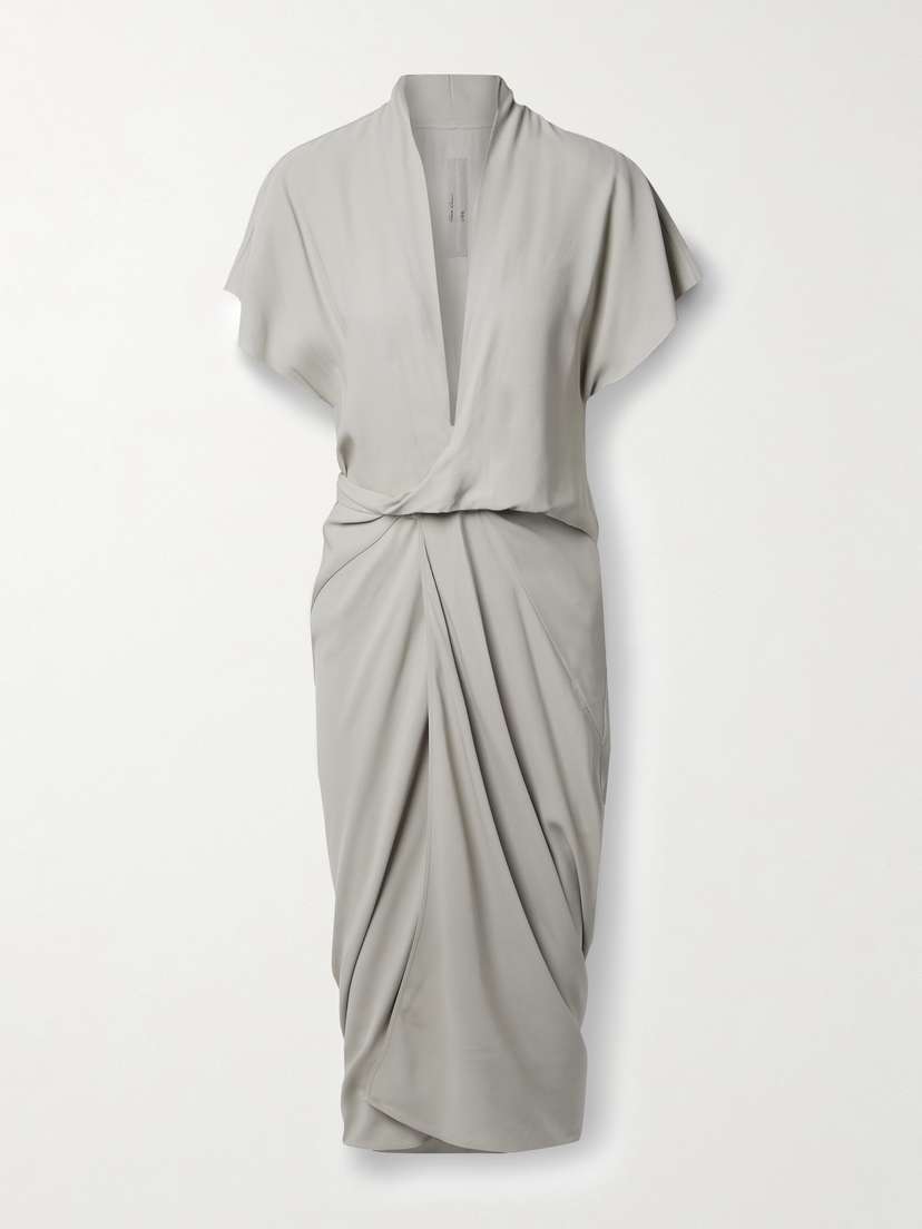 Rick Owens Gathered Wrap-effect Crepe Midi Dress