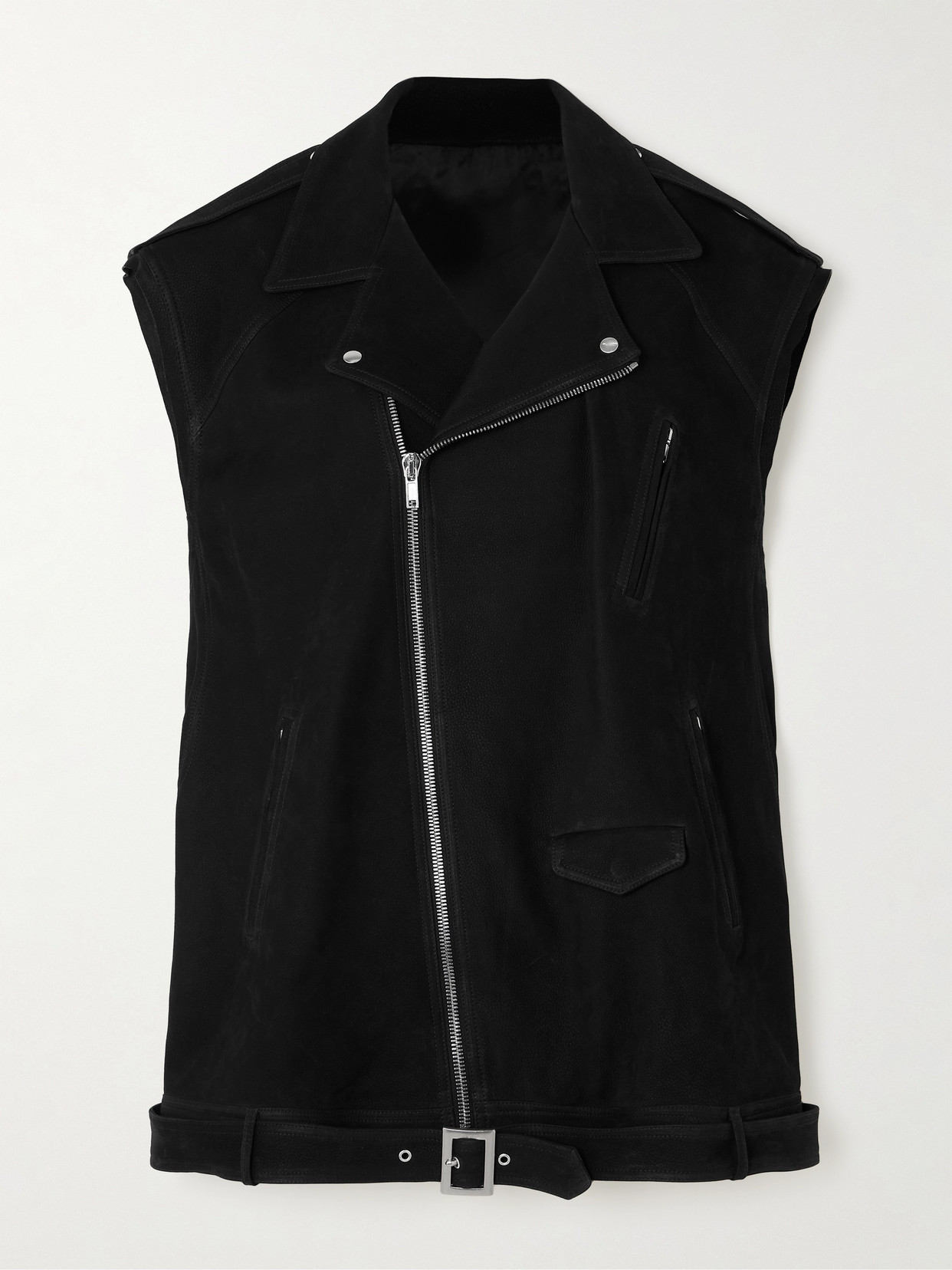 Shop Rick Owens Belted Oversized Suede Biker Jacket In Black