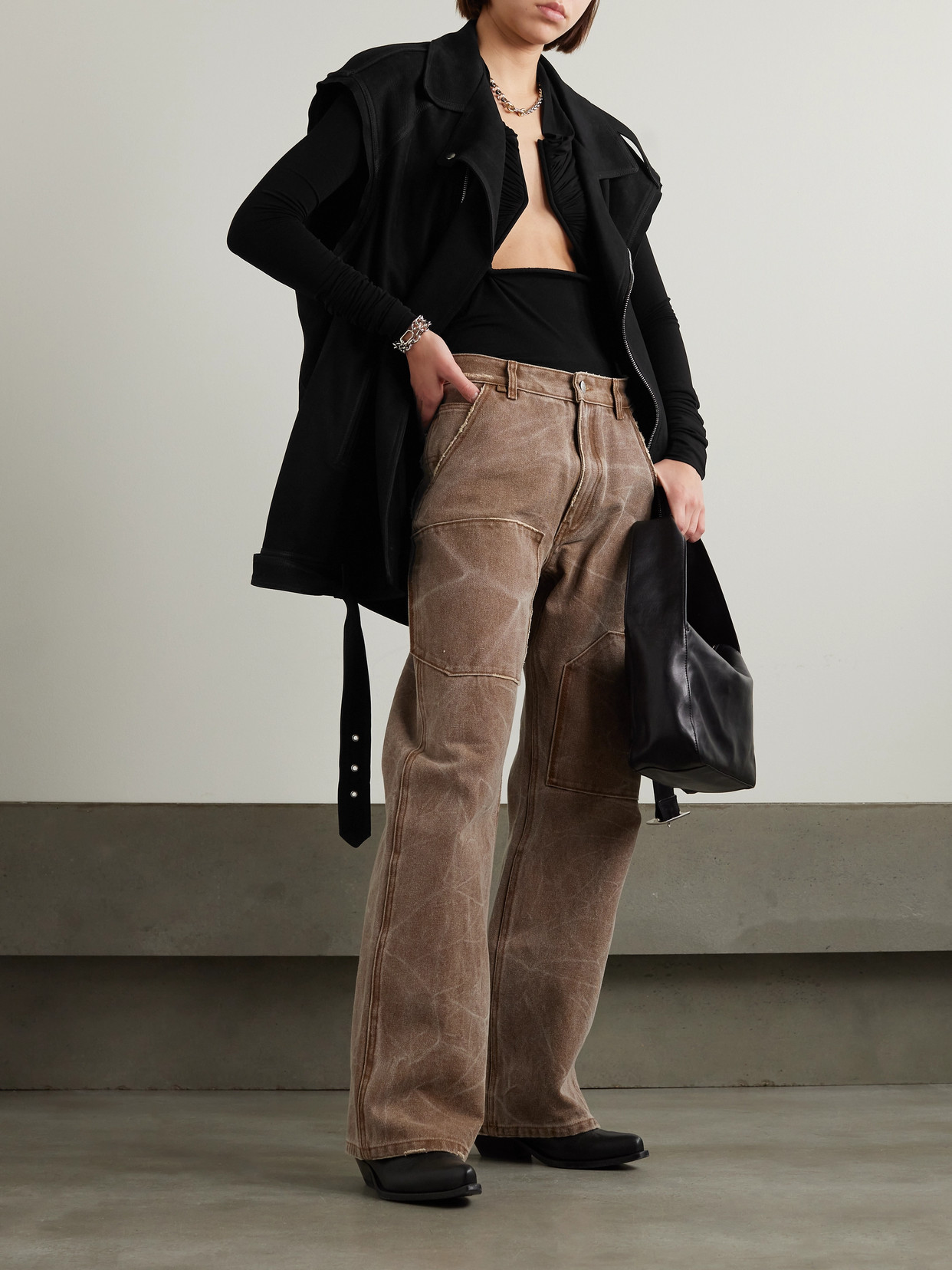 Belted Oversized Suede Biker Jacket