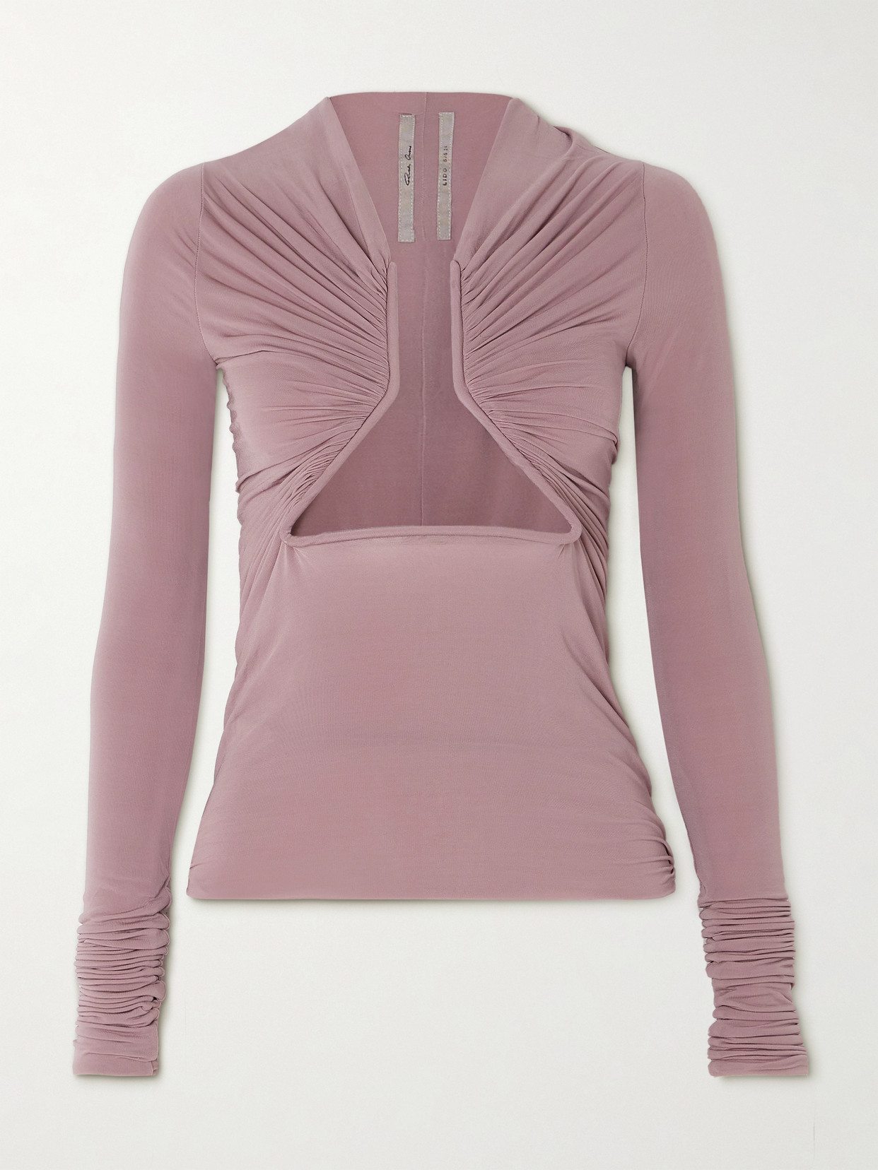 Shop Rick Owens Cutout Ruched Stretch-jersey Top In Pink