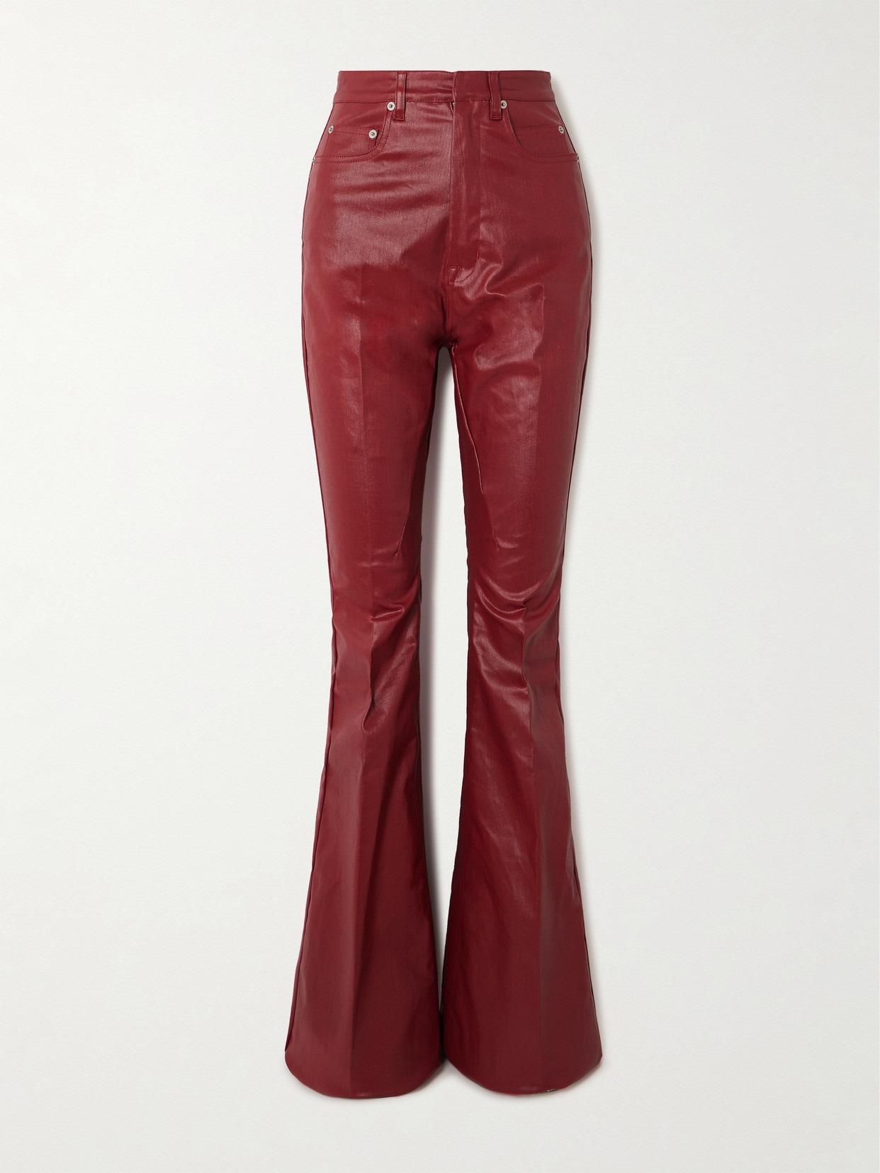 Rick Owens Bolan Coated Cotton-blend Flared Pants In Red