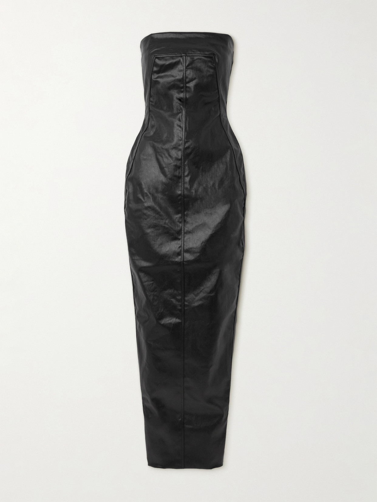 Rick Owens Lido Strapless Paneled Coated-denim Gown In Black