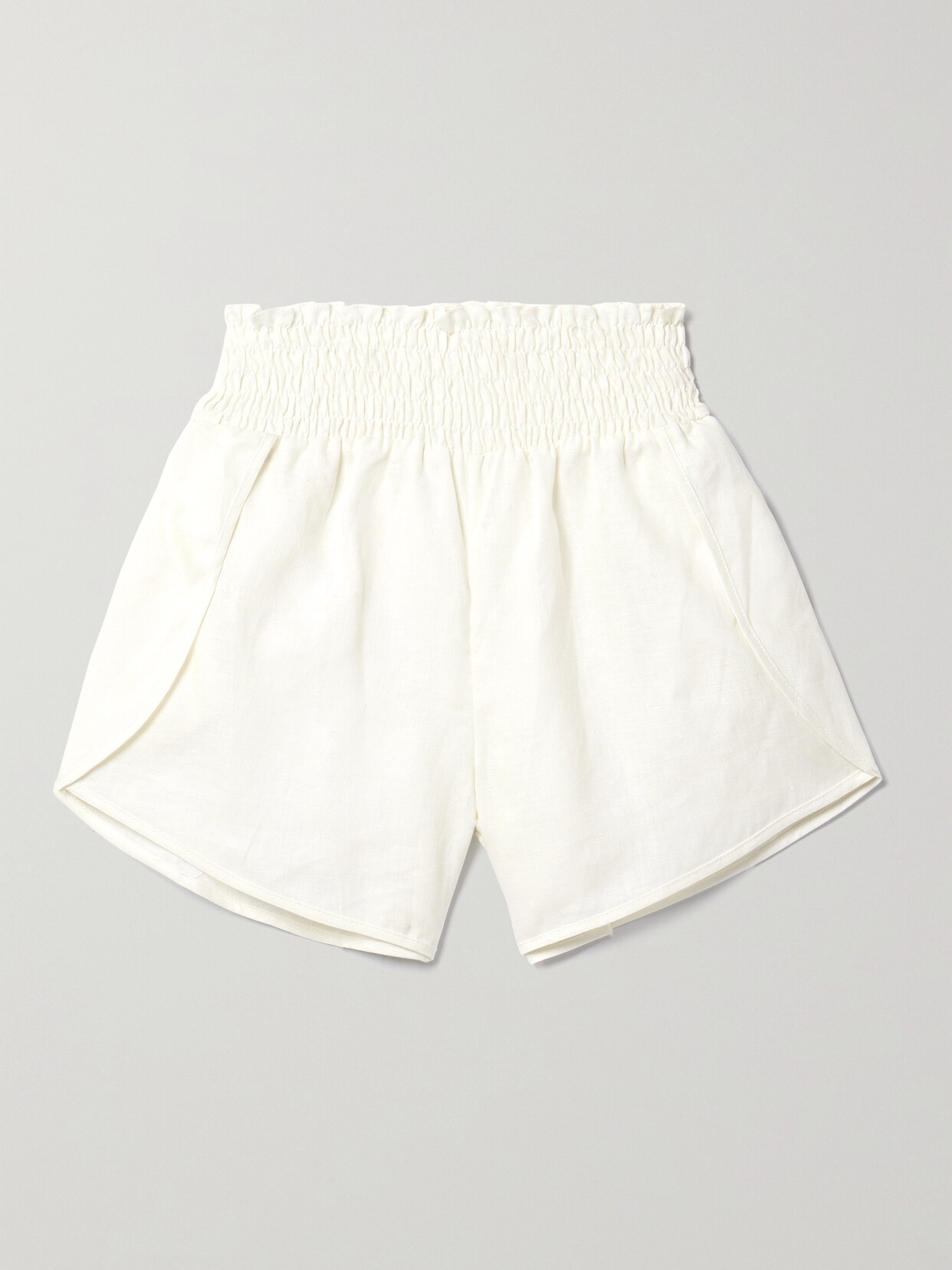 JOHANNA ORTIZ + NET SUSTAIN SHANGA SHIRRED ORGANIC LINEN SHORTS