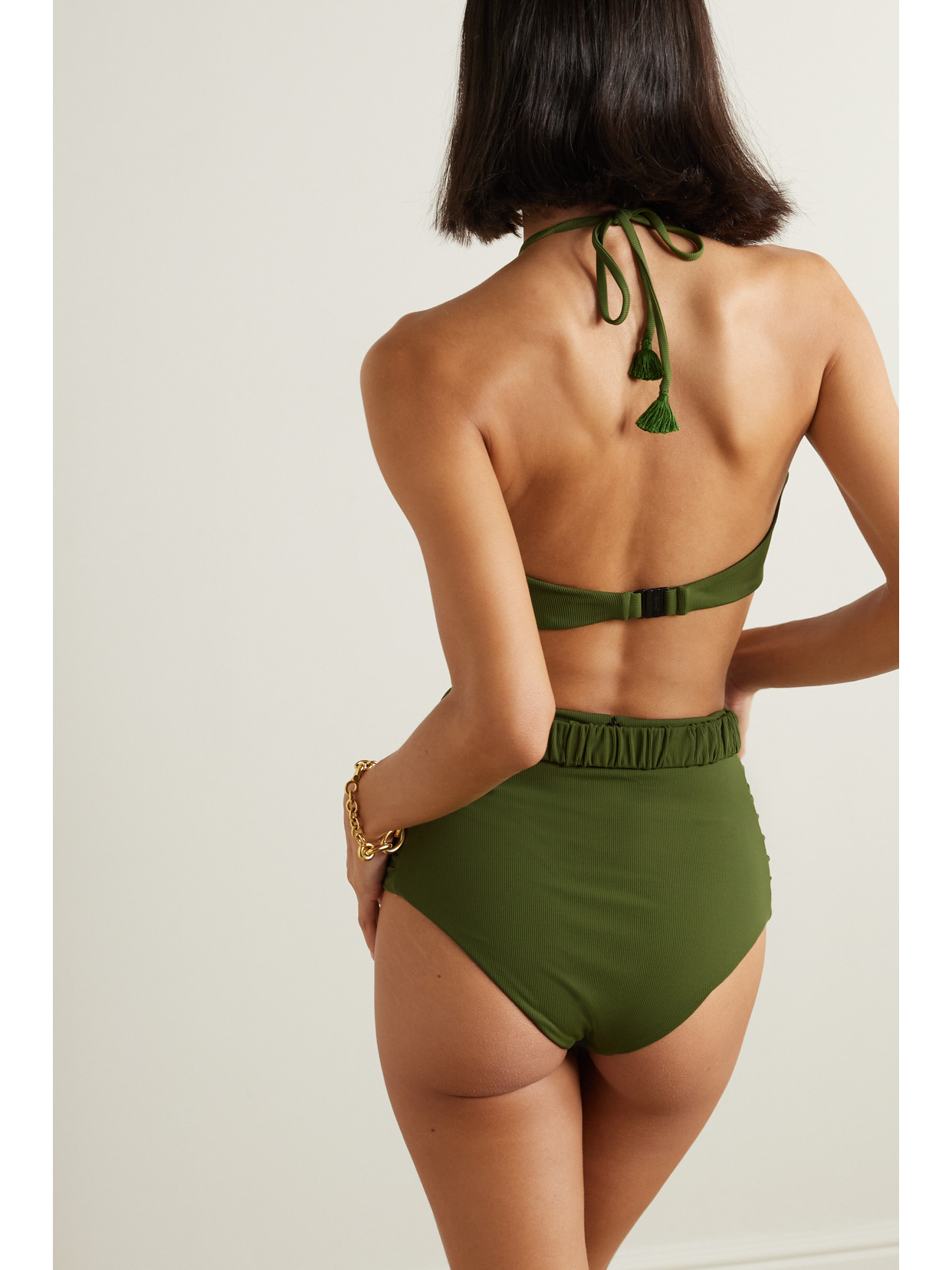 Johanna Ortiz + Net Sustain Orinka Belted Ribbed Bikini Briefs In Green