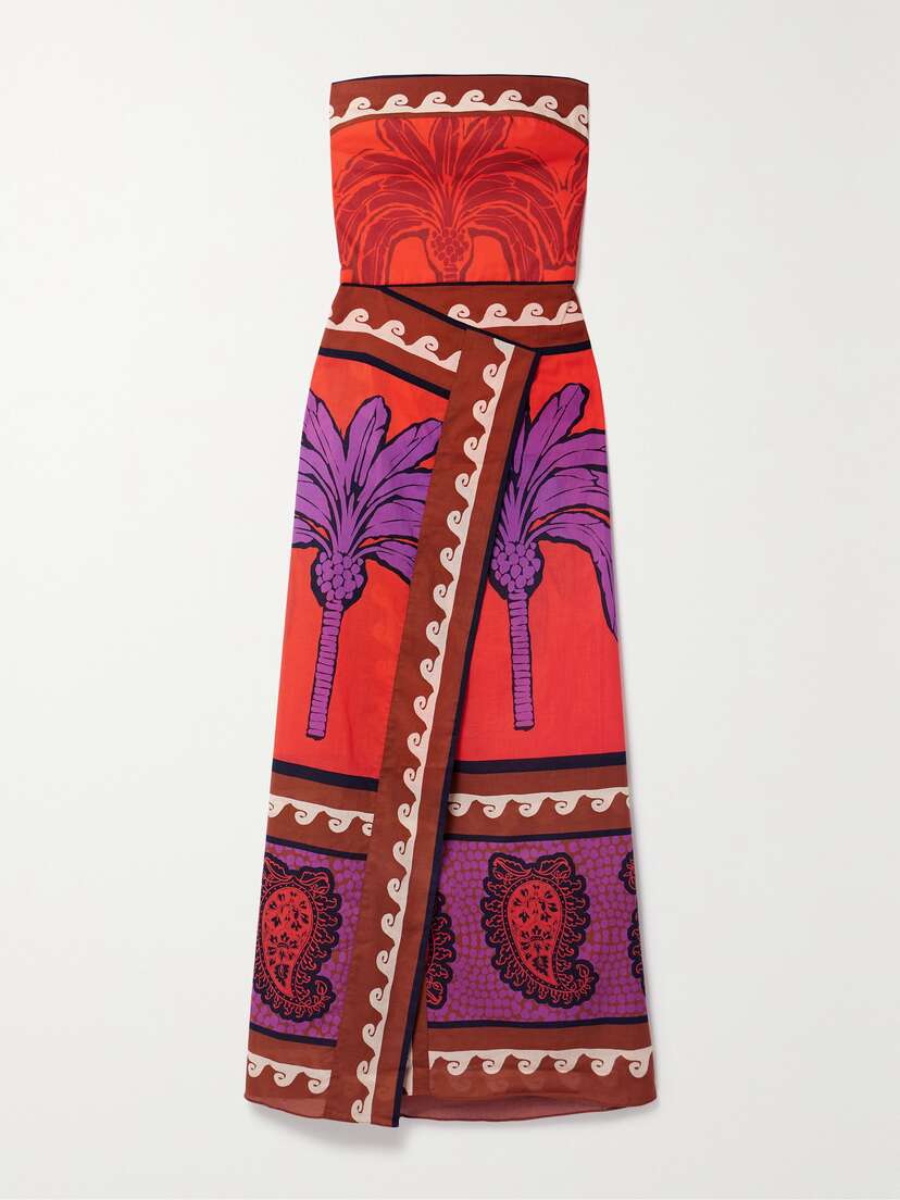Johanna Ortiz + Net Sustain East Africa Heart Strapless Wrap-effect Printed Cotton-voile Midi Dress