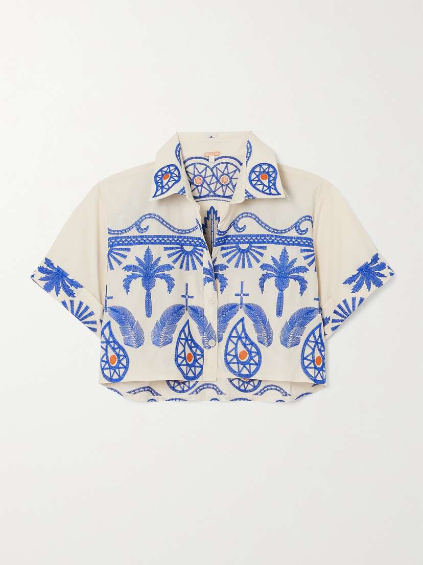 Johanna Ortiz + Net Sustain Manyattas Cropped Embroidered Cotton-blend Shirt