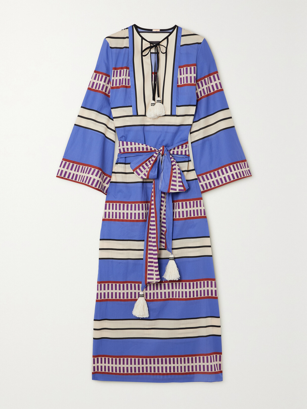 Johanna Ortiz + Net Sustain Tropical Palm Belted Striped Cotton-voile Maxi Dress - Blue