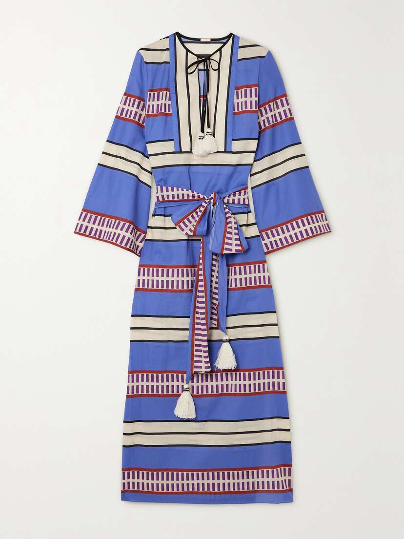 Johanna Ortiz + Net Sustain Tropical Palm Belted Striped Cotton-voile Maxi Dress