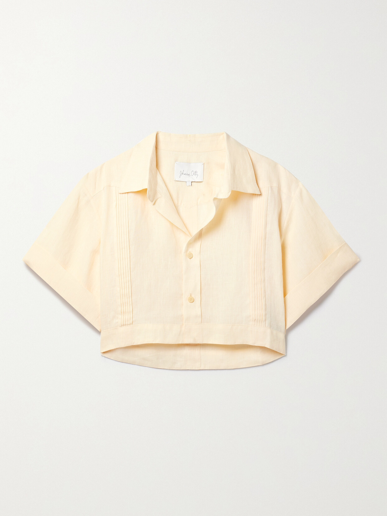 Shop Johanna Ortiz + Net Sustain Manyatta Cropped Pleated Organic Linen Shirt In Ecru