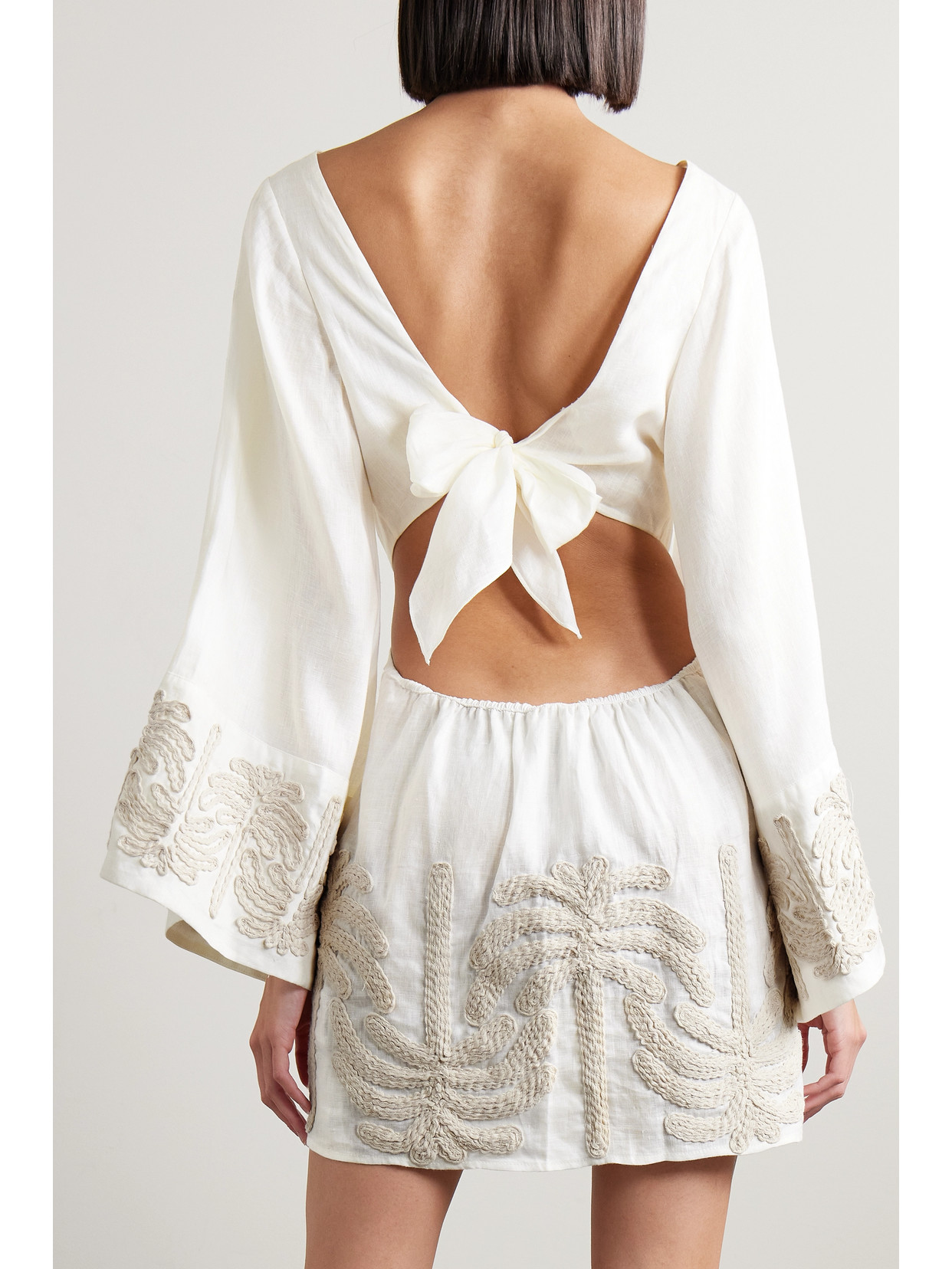 Johanna Ortiz Shared Present Embroidered Linen Mini Dress In Ecru