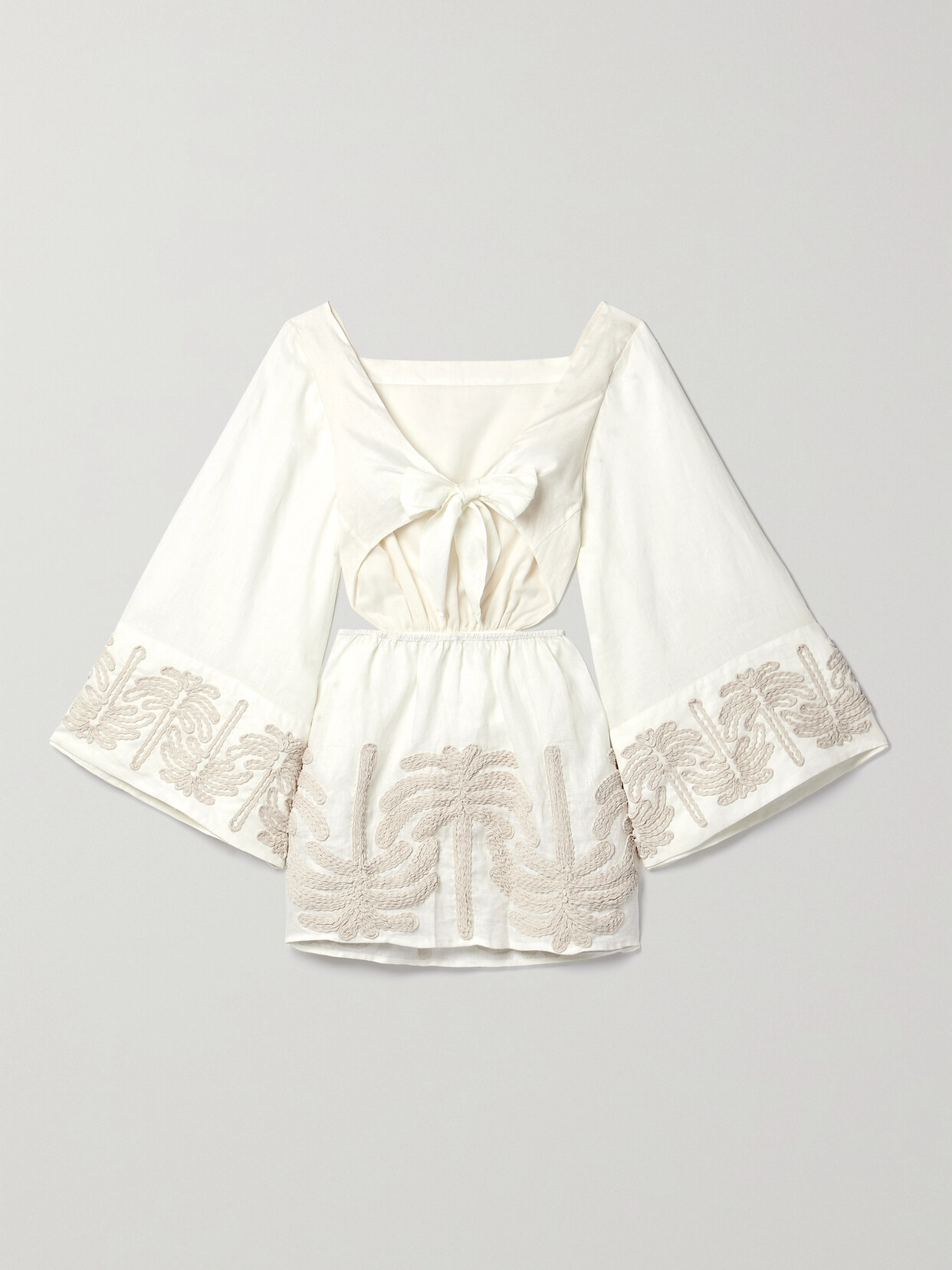 Shop Johanna Ortiz + Net Sustain Shared Present Embroidered Linen And Cotton-blend Mini Dress In Ecru