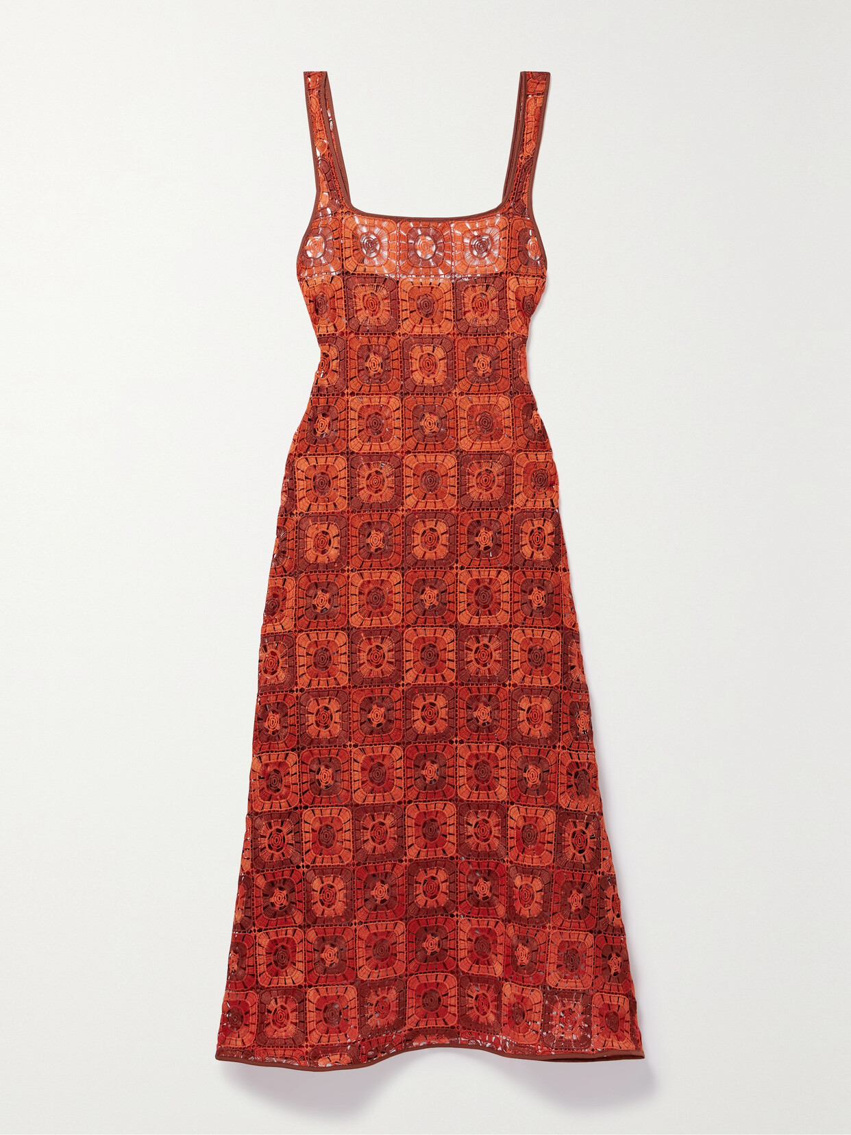 Johanna Ortiz Birdsong Crocheted Midi Dress In Terracota Red