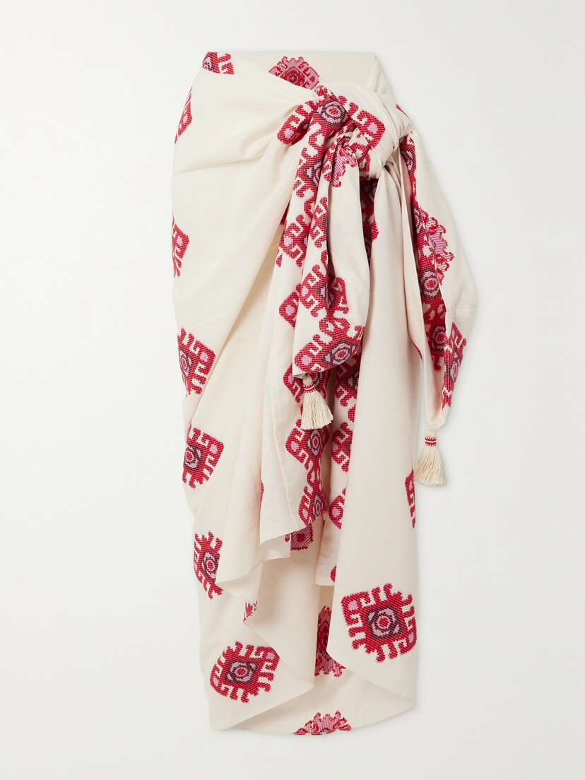 Johanna Ortiz + Net Sustain A Certain Mystique Tasseled Cotton-voile Pareo