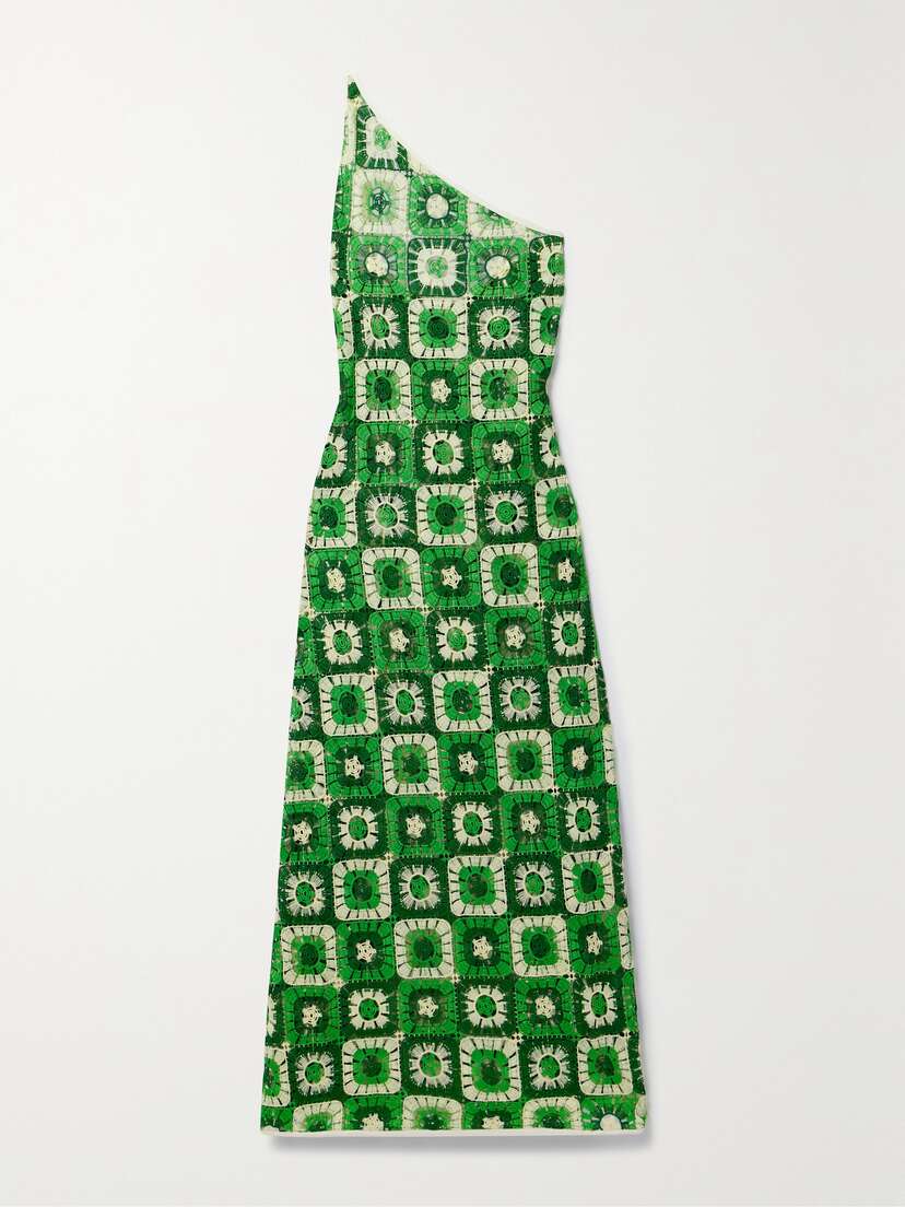 Johanna Ortiz + Net Sustain Lemongrass One-shoulder Crocheted Maxi Dress