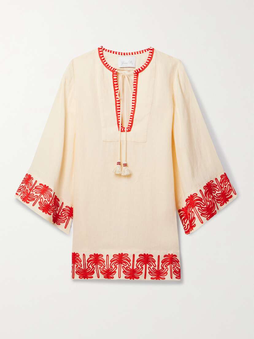 Johanna Ortiz + Net Sustain Ocean Clan Embroidered Organic Linen-blend Mini Dress