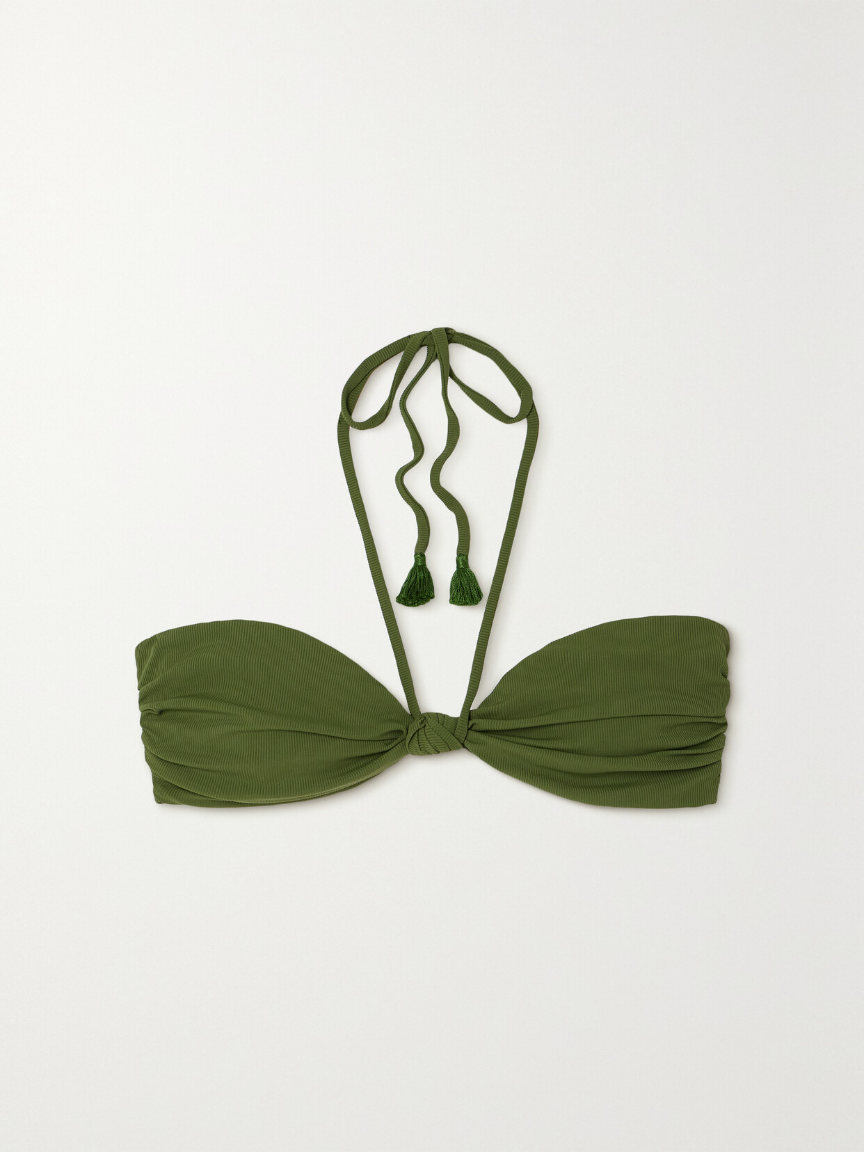 Johanna Ortiz + Net Sustain Rafiki Tasseled Ribbed Halterneck Bikini Top - Green