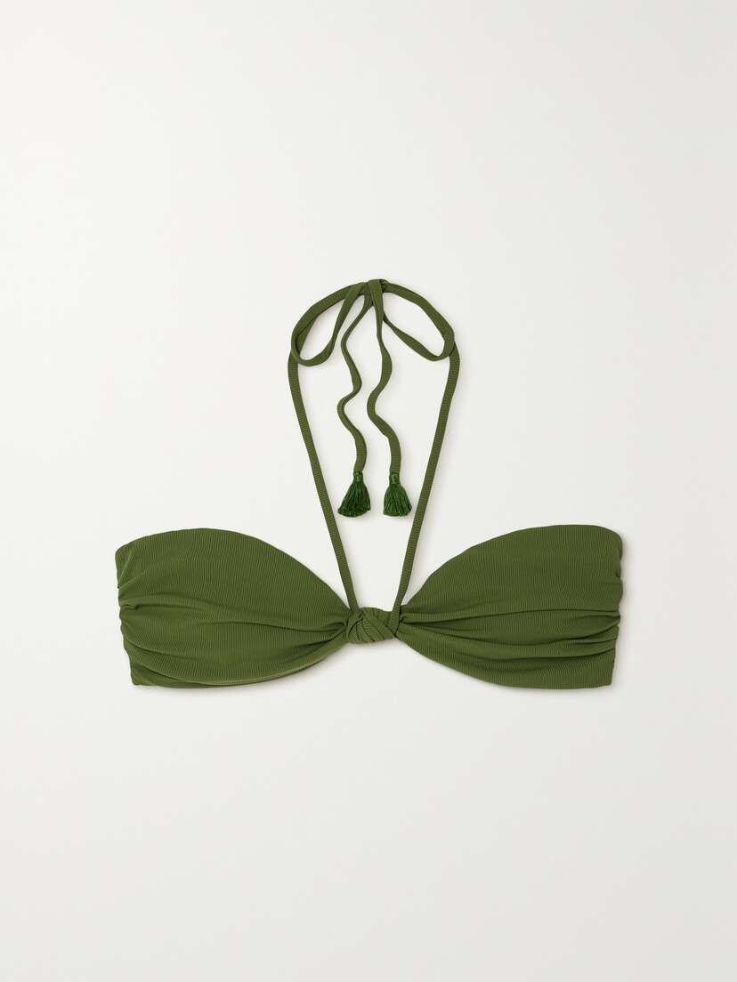 Johanna Ortiz + Net Sustain Rafiki Tasseled Ribbed Halterneck Bikini Top - x large