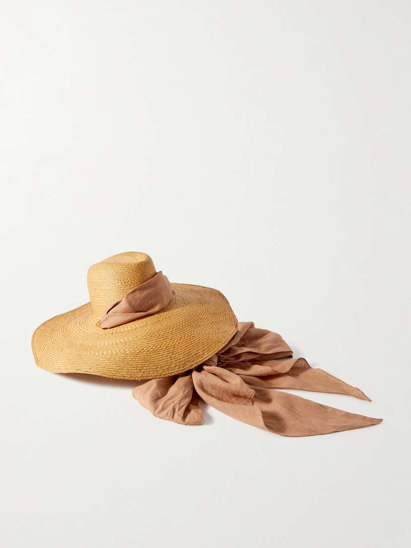 Johanna Ortiz + Net Sustain Linen-trimmed Raffia Sunhat