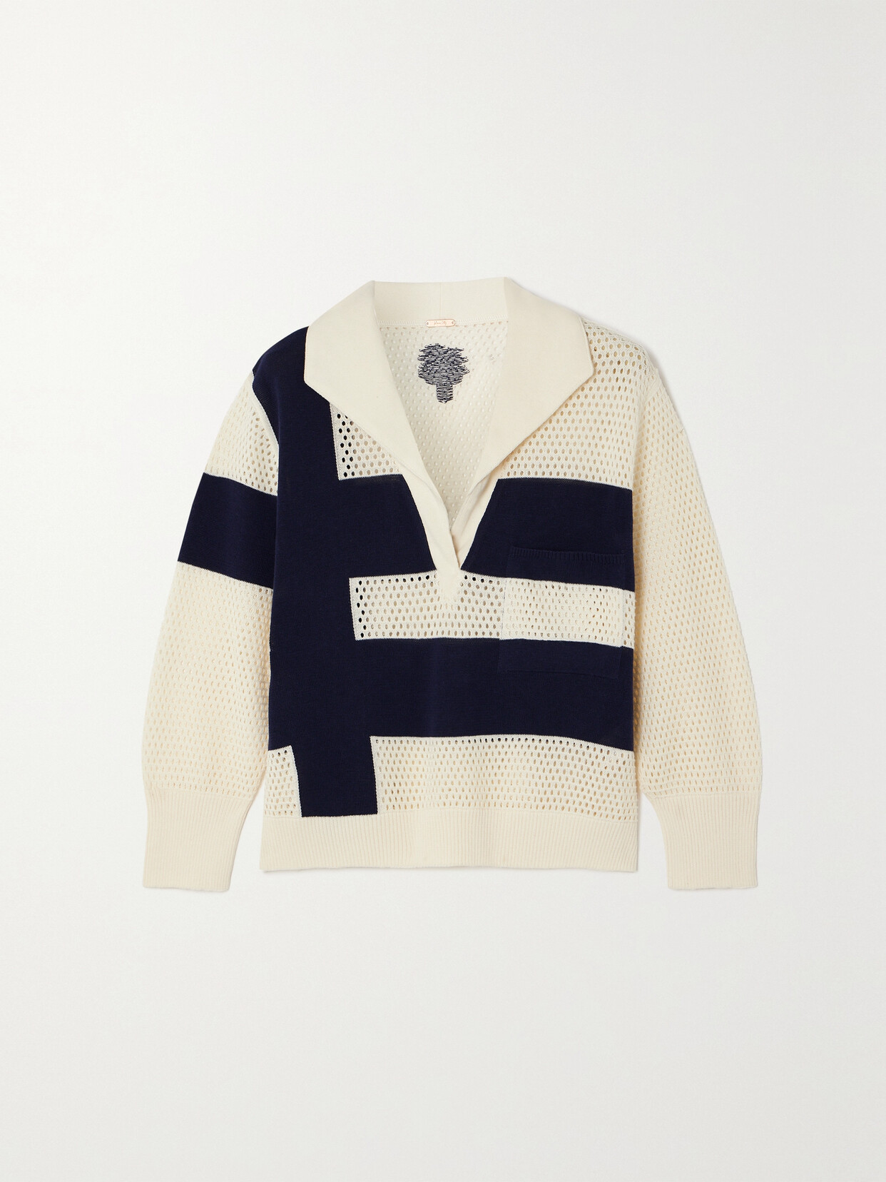 Shop Johanna Ortiz + Net Sustain Rio Mara Striped Open-knit Pima Cotton Sweater In Blue