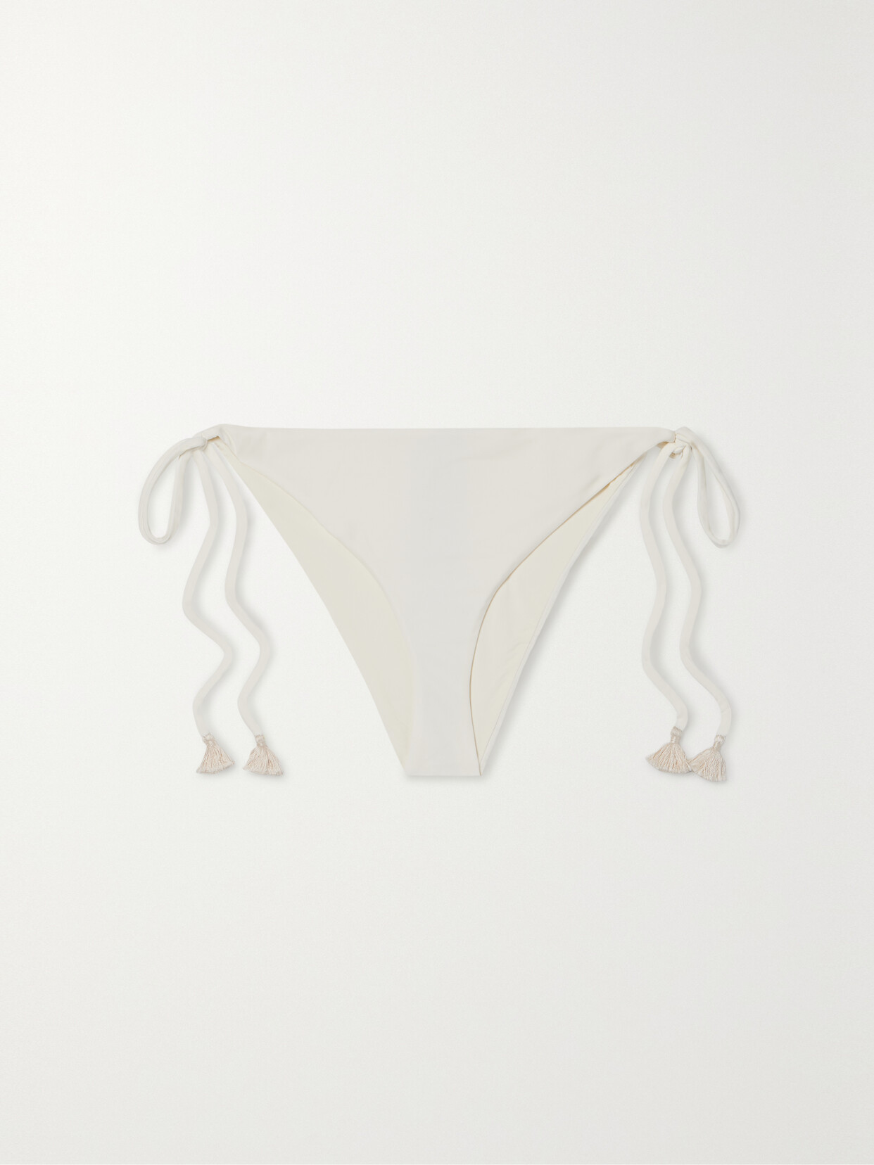 Johanna Ortiz + Net Sustain Sullen Tasseled Bikini Briefs In Ecru