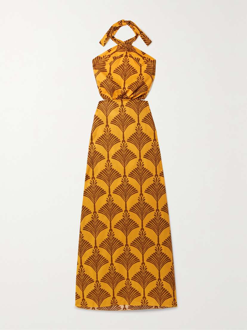 Johanna Ortiz + Net Sustain Lake Nakuru Cutout Printed Cotton Halterneck Maxi Dress