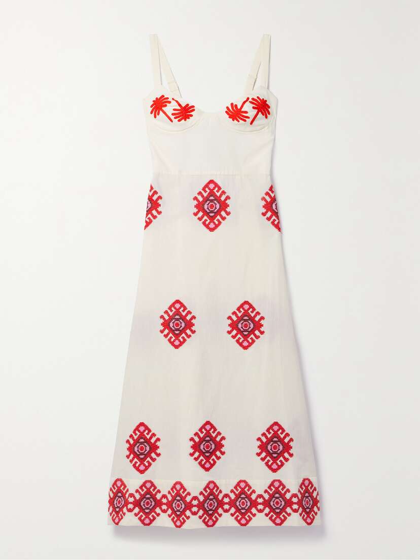 Johanna Ortiz + Net Sustain God Enkai Embroidered Cotton-poplin Midi Dress