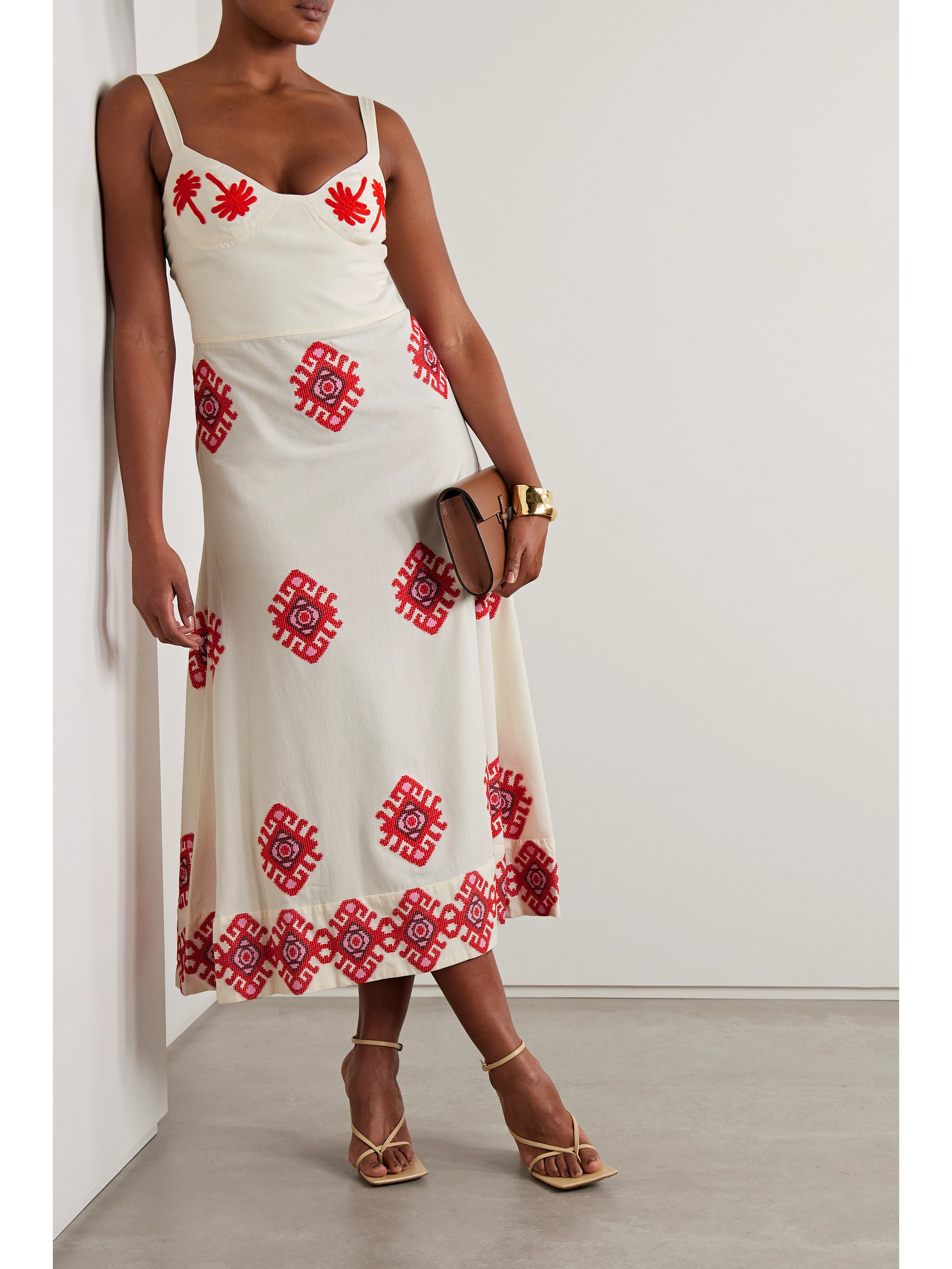 Johanna Ortiz + NET SUSTAIN God Enkai embroidered cotton-poplin midi dress