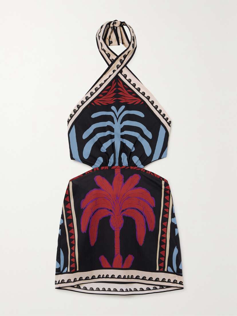 Johanna Ortiz + Net Sustain Awash Mystery Cutout Printed Cotton-voile Halterneck Mini Dress