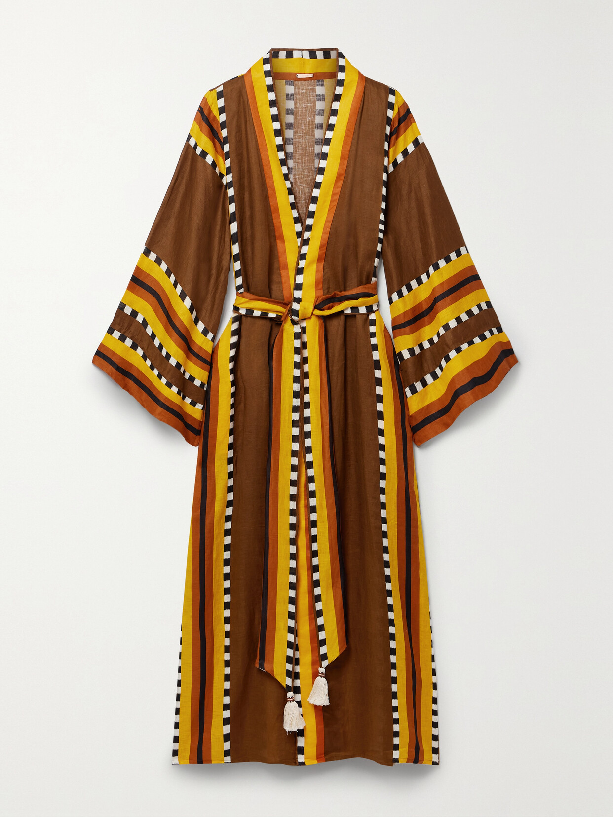 Johanna Ortiz + Net Sustain Karibu Printed Linen Robe In Swahili Brown/yellow