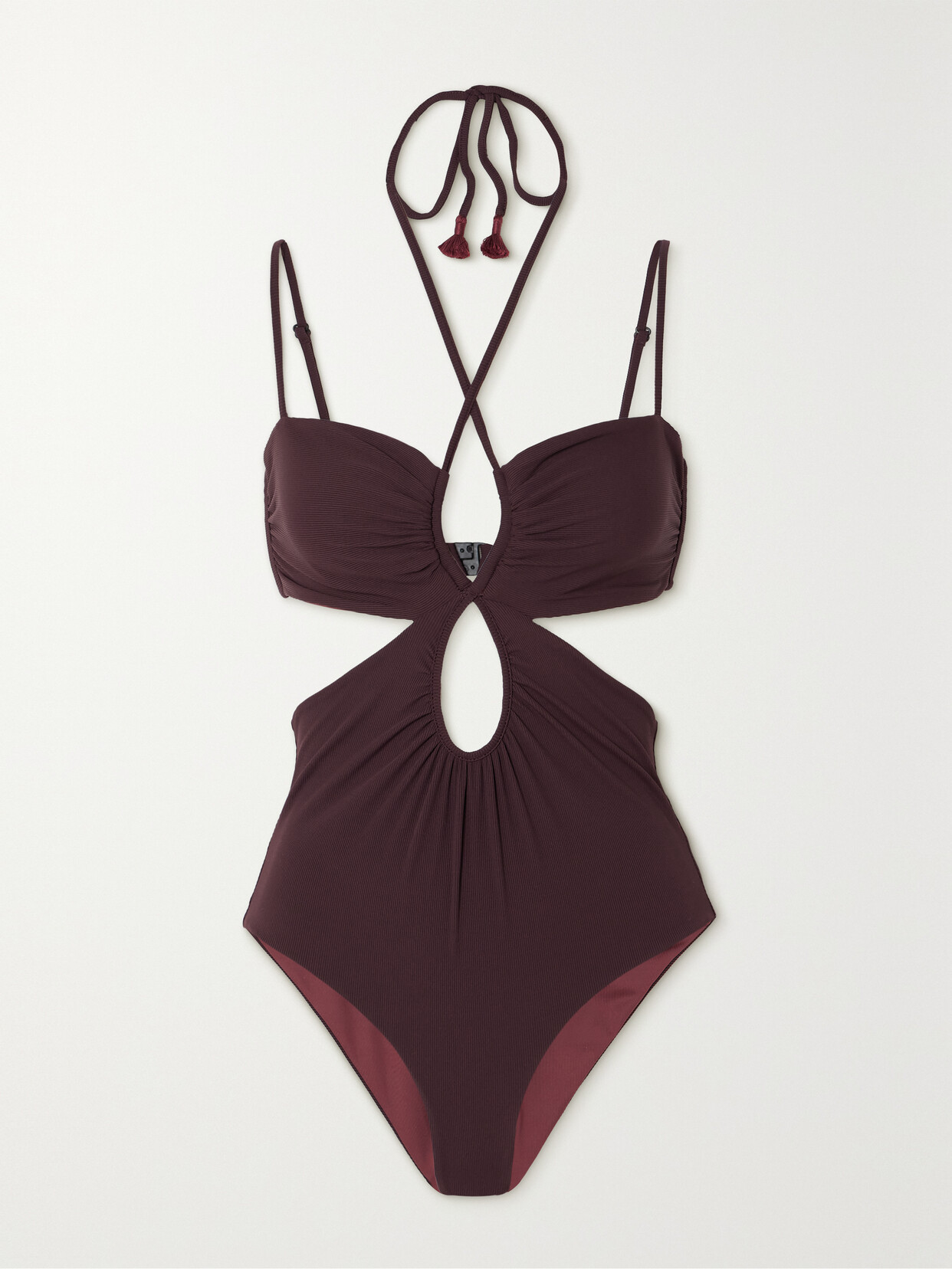 Johanna Ortiz + Net Sustain Thorny Tasseled Cutout Ribbed Swimsuit - Brown