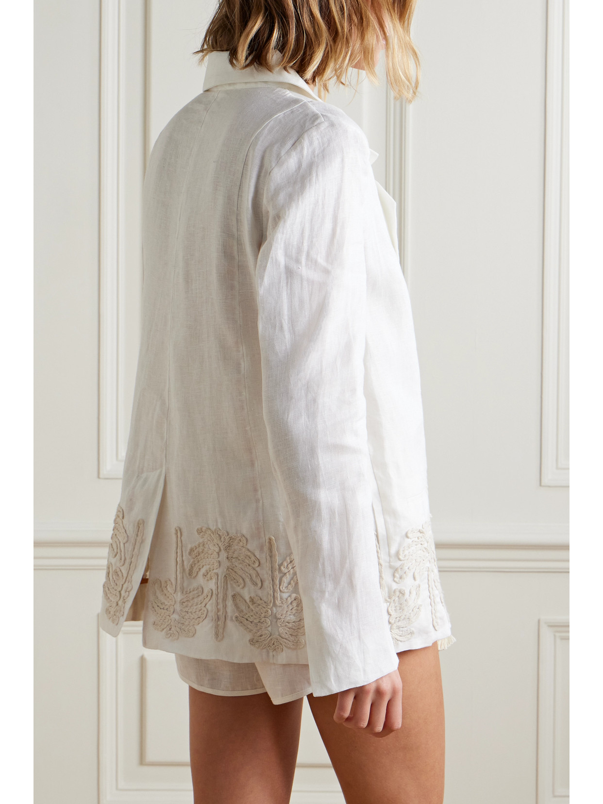 Shop Johanna Ortiz + Net Sustain Unfolded Moment Embroidered Linen And Cotton-blend Blazer In Ecru