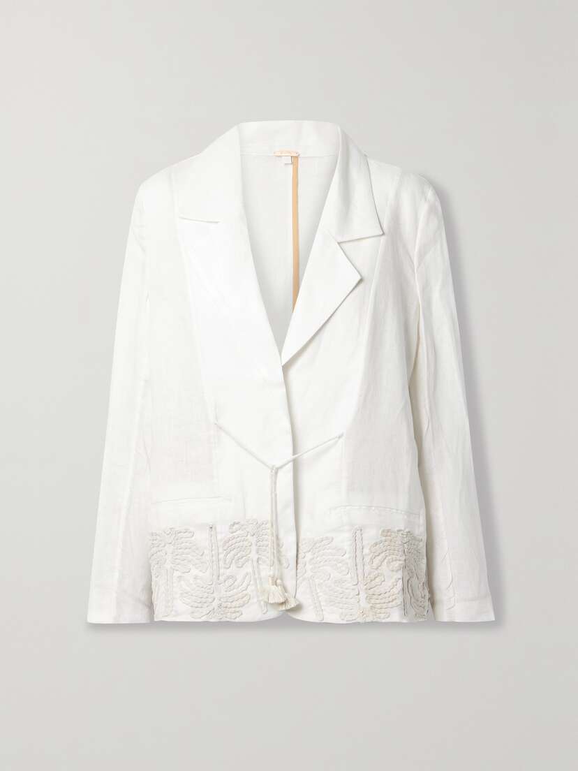 Johanna Ortiz + Net Sustain Unfolded Moment Embroidered Linen And Cotton-blend Blazer - x large