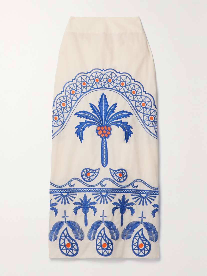 Johanna Ortiz + Net Sustain Nature Walk Embroidered Cotton-blend Midi Skirt