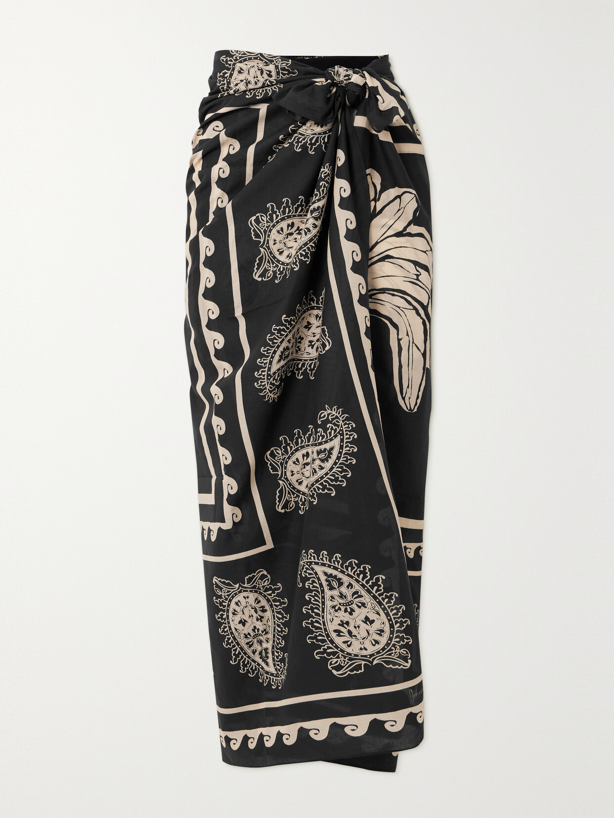 Johanna Ortiz + Net Sustain Kilimanjaro Printed Cotton-voile Pareo In Black