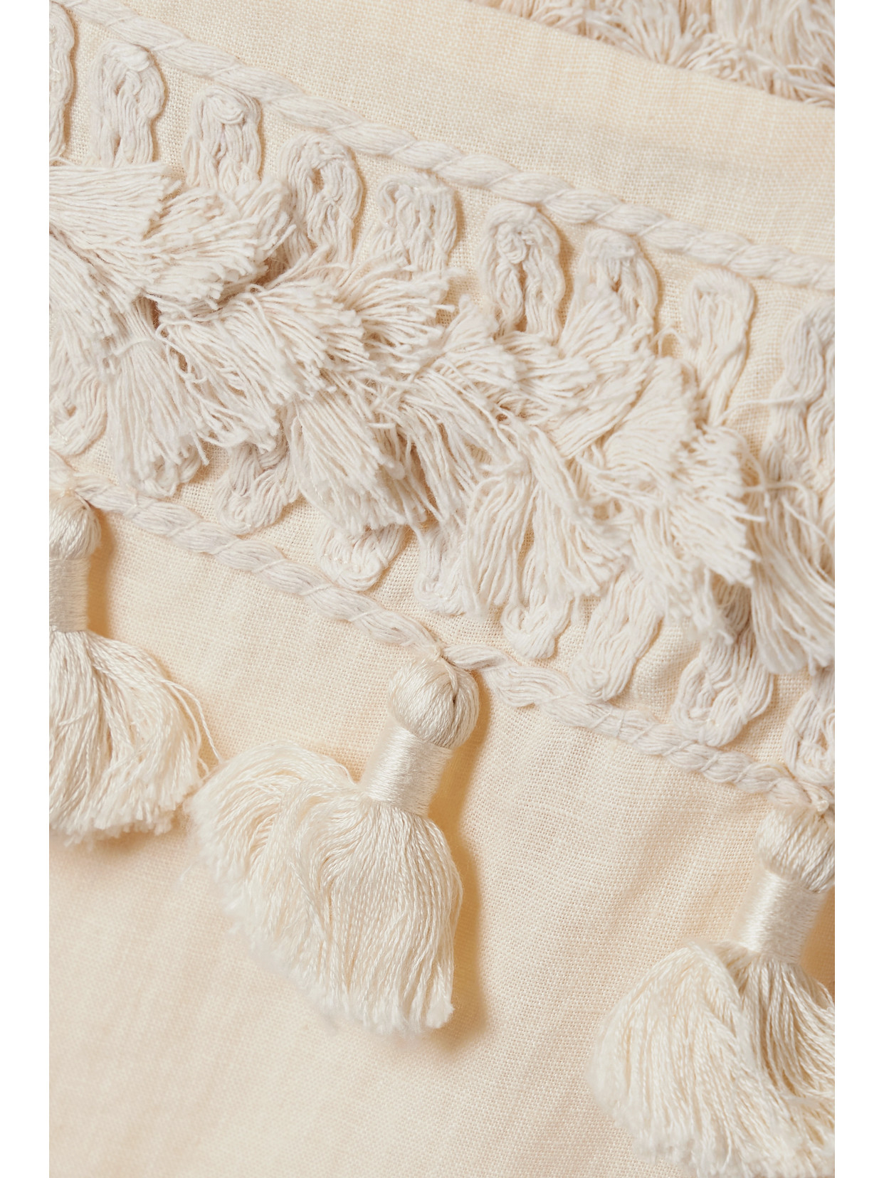 Shop Johanna Ortiz + Net Sustain Tansania Sun Tassled Embroiderd Linen And Cotton-blend Midi Wrap Skirt In Ecru