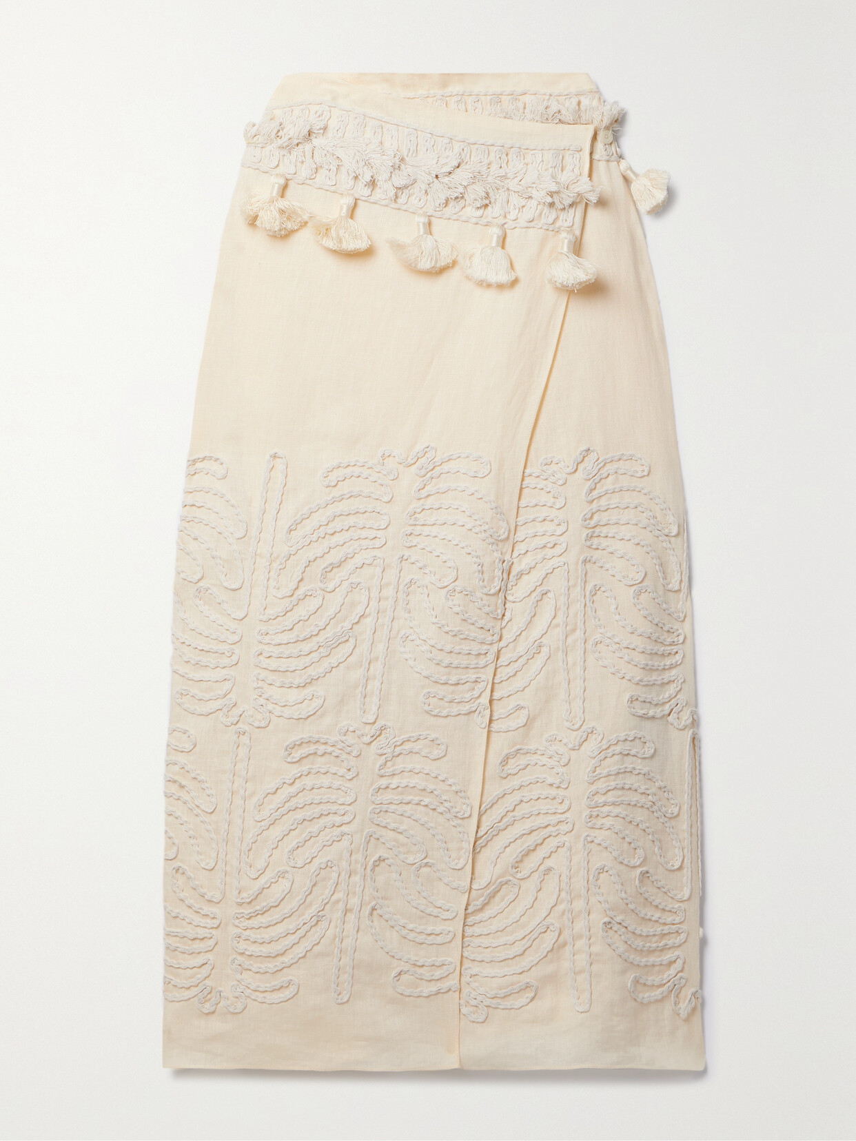 Johanna Ortiz Tansania Sun Embroidered Midi Wrap Skirt In Ecru