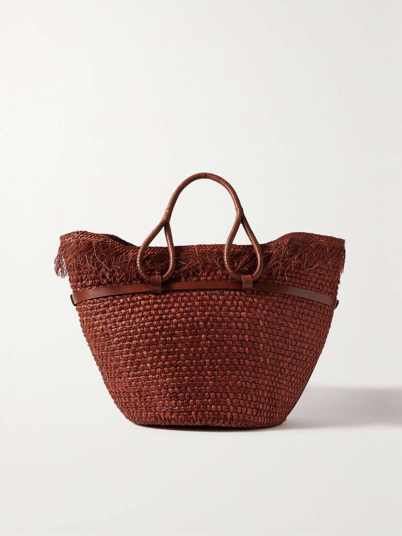 Johanna Ortiz + Net Sustain Leather-trimmed Fringed Woven Straw Tote