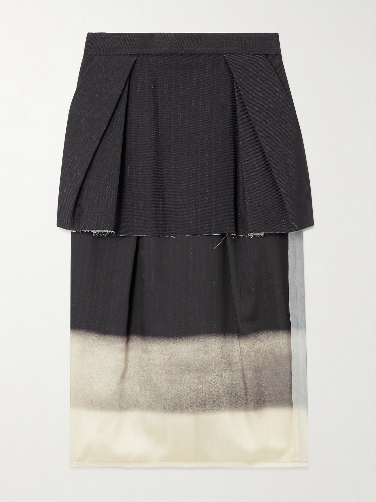 Maison Margiela - Trompe L'oeil Layered Frayed Printed Twill And Poplin Midi Skirt - Blue