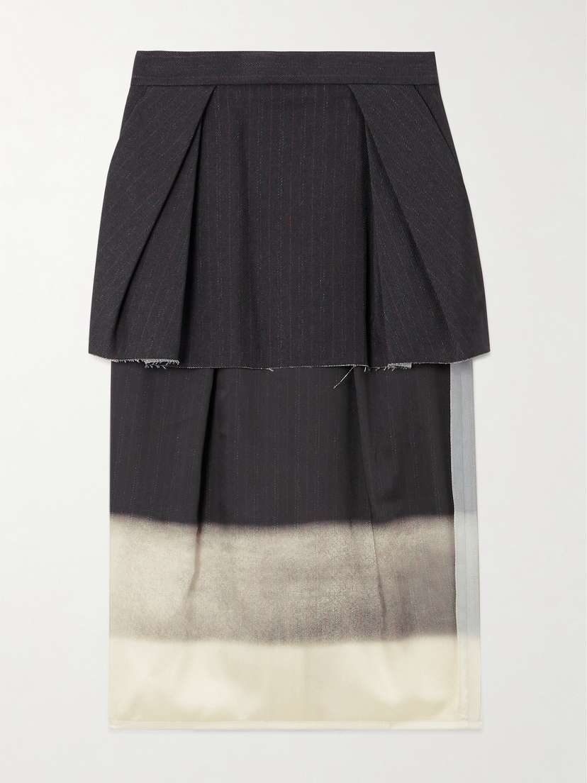 Maison Margiela Trompe L'oeil Layered Frayed Printed Twill And Poplin Midi Skirt