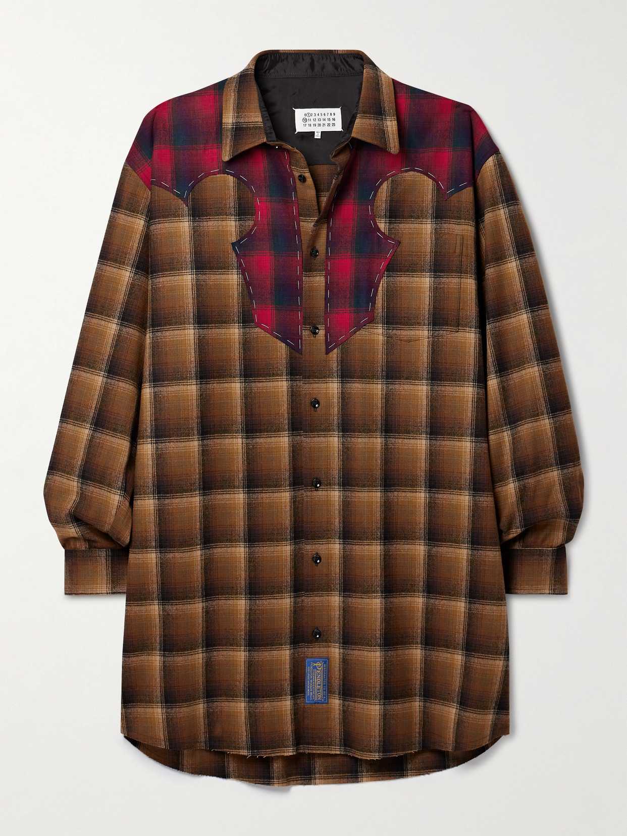 Shop Maison Margiela Checked Wool-flannel Mini Shirt Dress In Multi