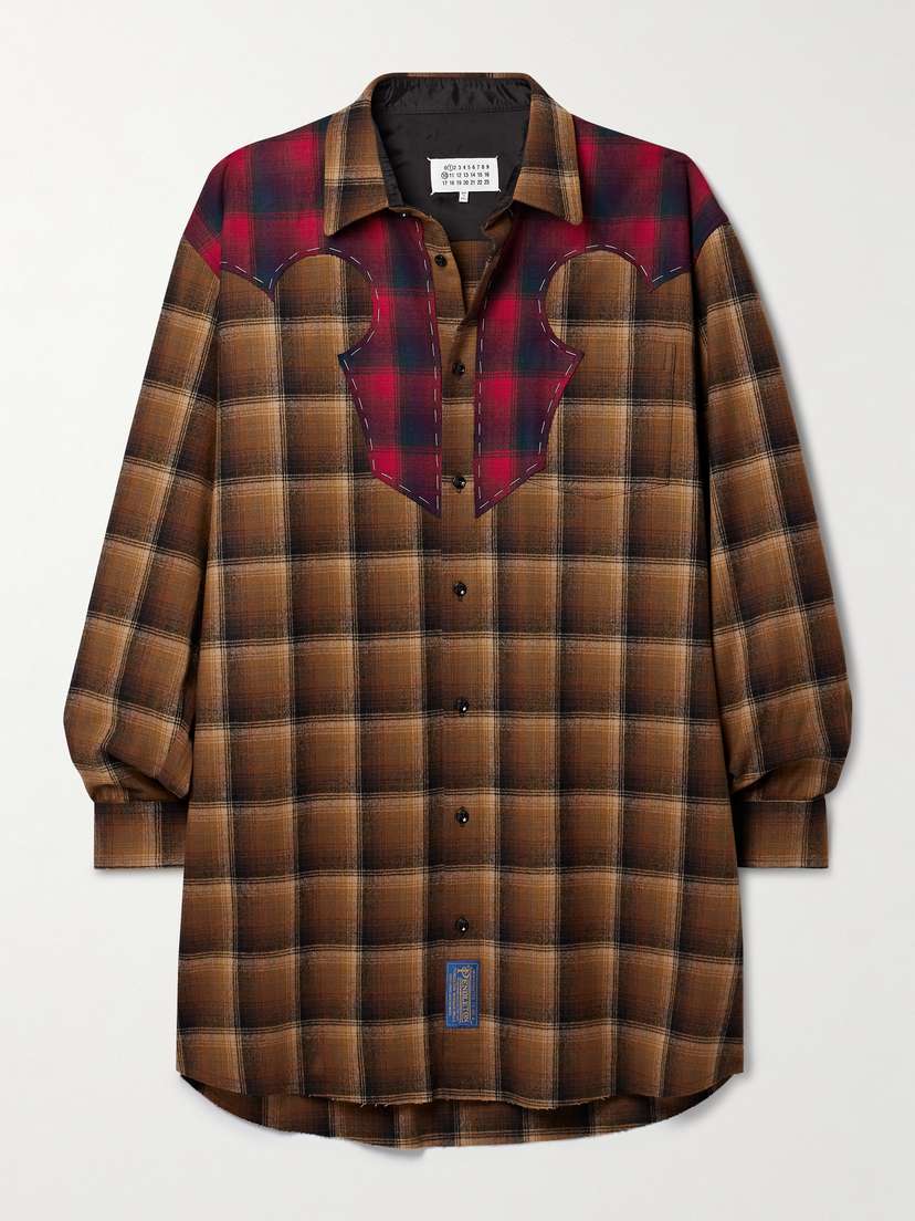 Maison Margiela Checked Wool-flannel Mini Shirt Dress