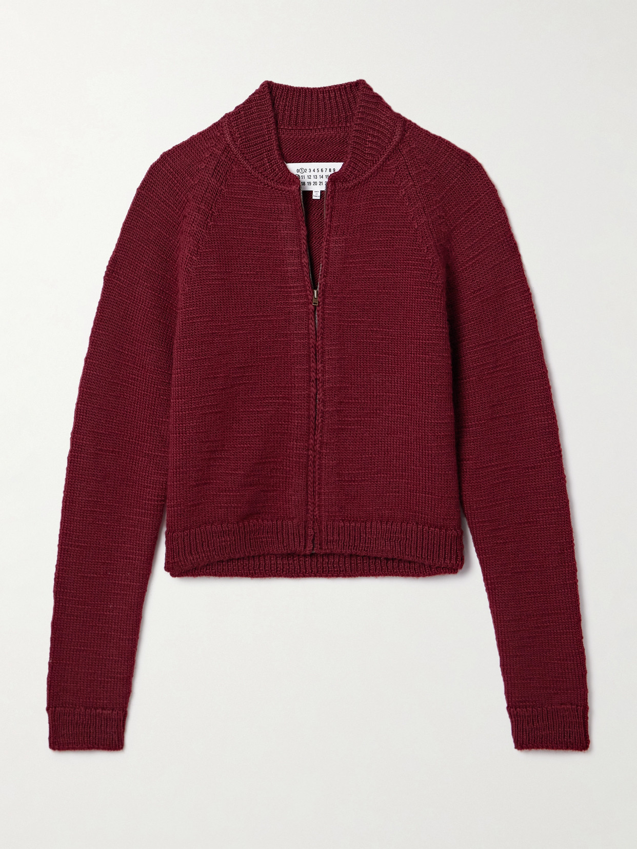 Maison Margiela Ribbed-knit Wool Cropped Cardigan In Burgundy