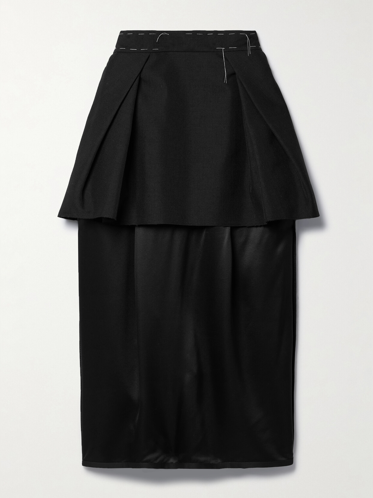 Shop Maison Margiela Layered Pleated Canvas And Silk-satin Midi Skirt In Black