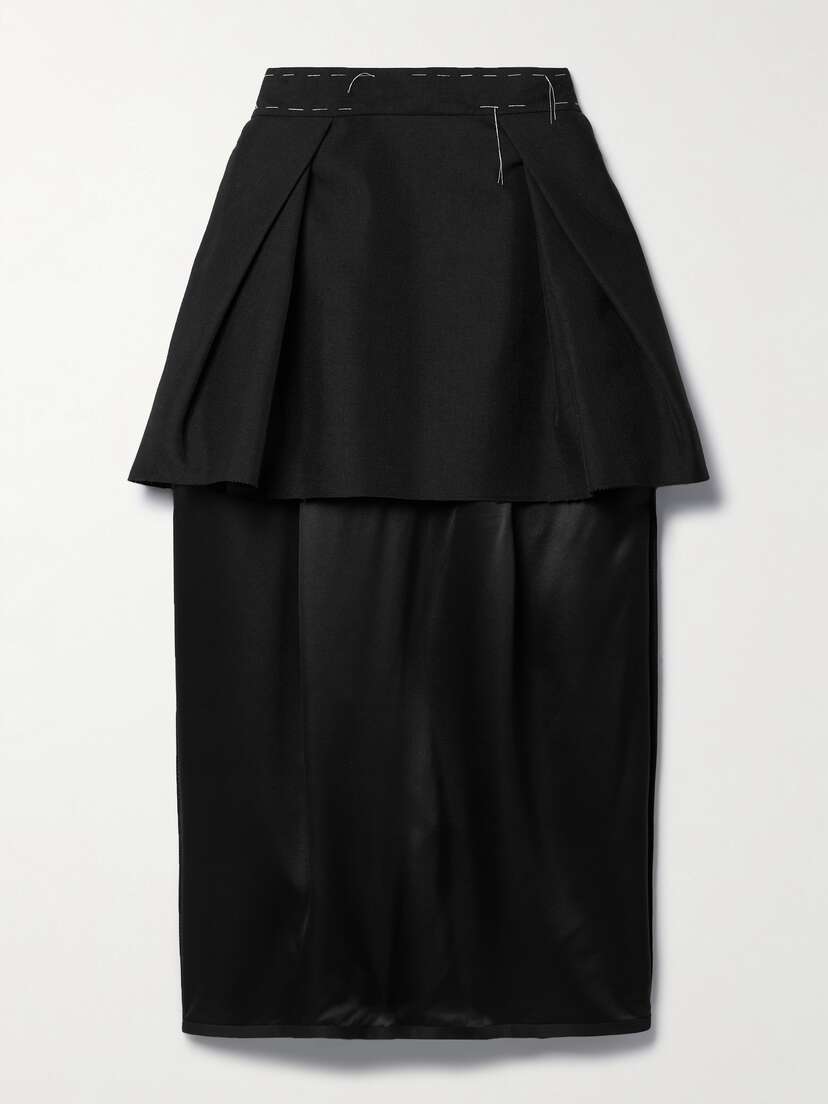 Maison Margiela Layered Pleated Canvas And Silk-satin Midi Skirt