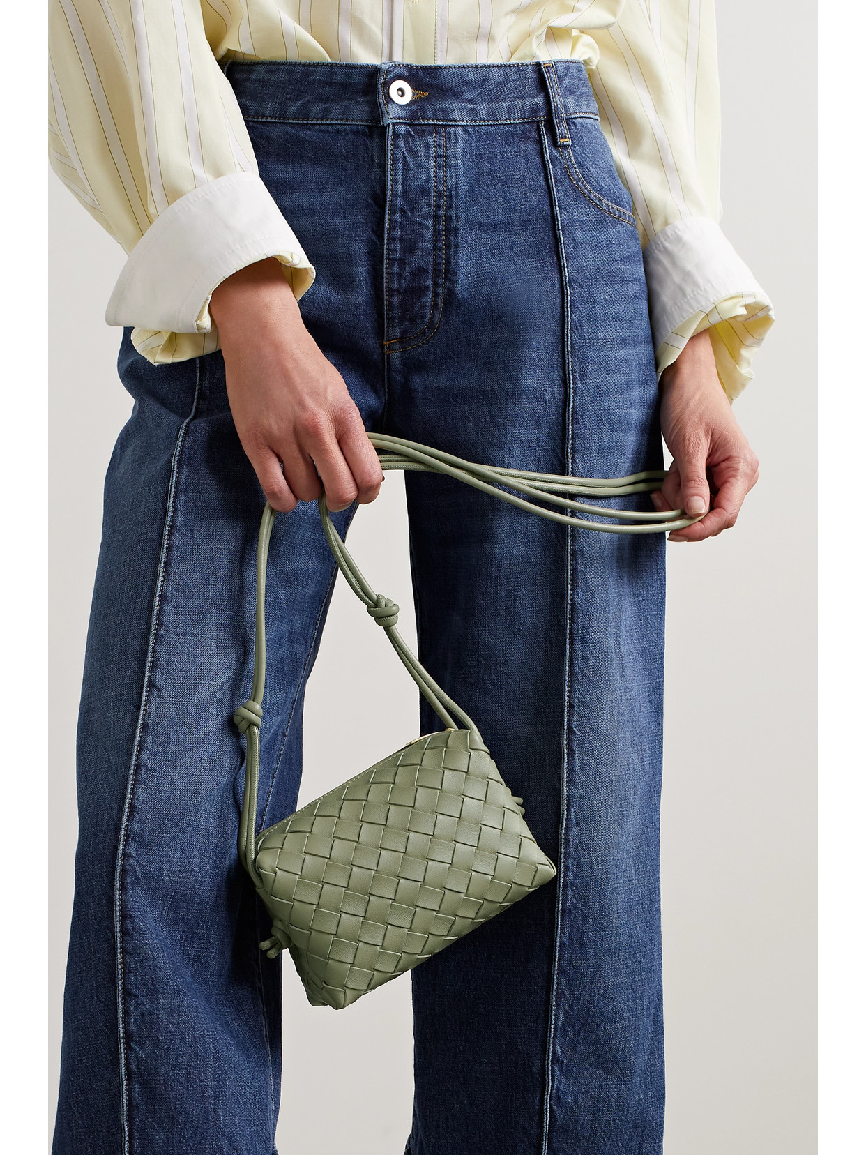 Bottega Veneta Loop Mini Intrecciato Leather Shoulder Bag In Green